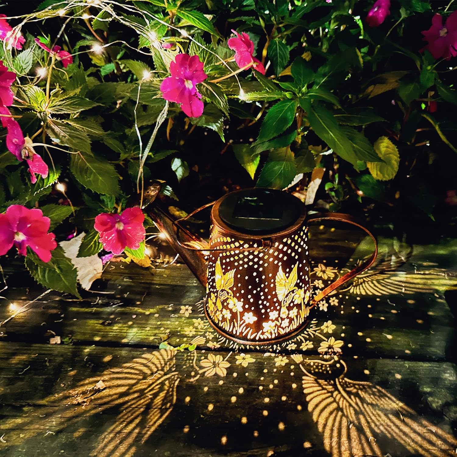 Regadera solar para exteriores, decoración de jardín, linterna colgante de colibrí, impermeable, luces de paisaje, decoración exterior para patio,