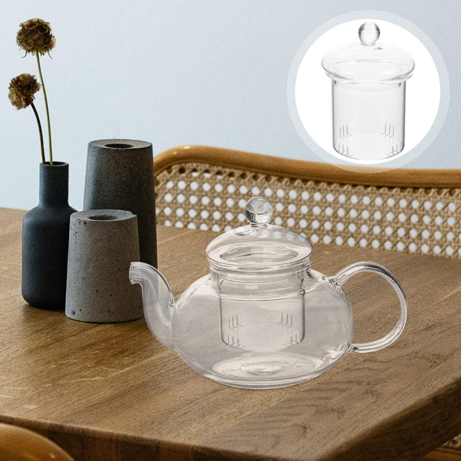 Tetera con infusor Infusor de té de vidrio universal con tapa, colador de té de repuesto, tetera de vidrio, infusor de té, taza de filtrado de té