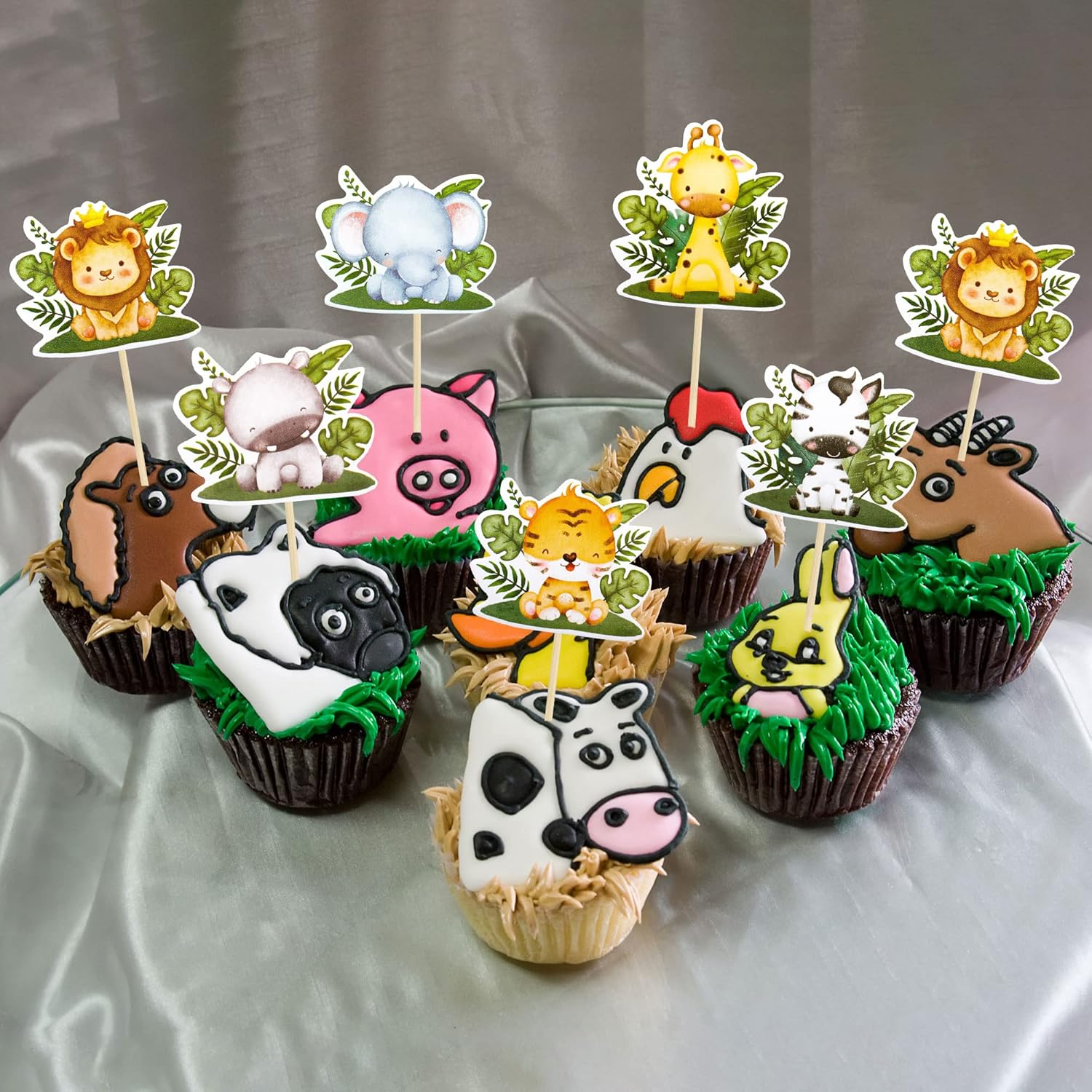 36 piezas de decoración de cupcakes para fiesta de bosque, bosque, animales del bosque, decoración para cupcakes, temática salvaje, decoración de