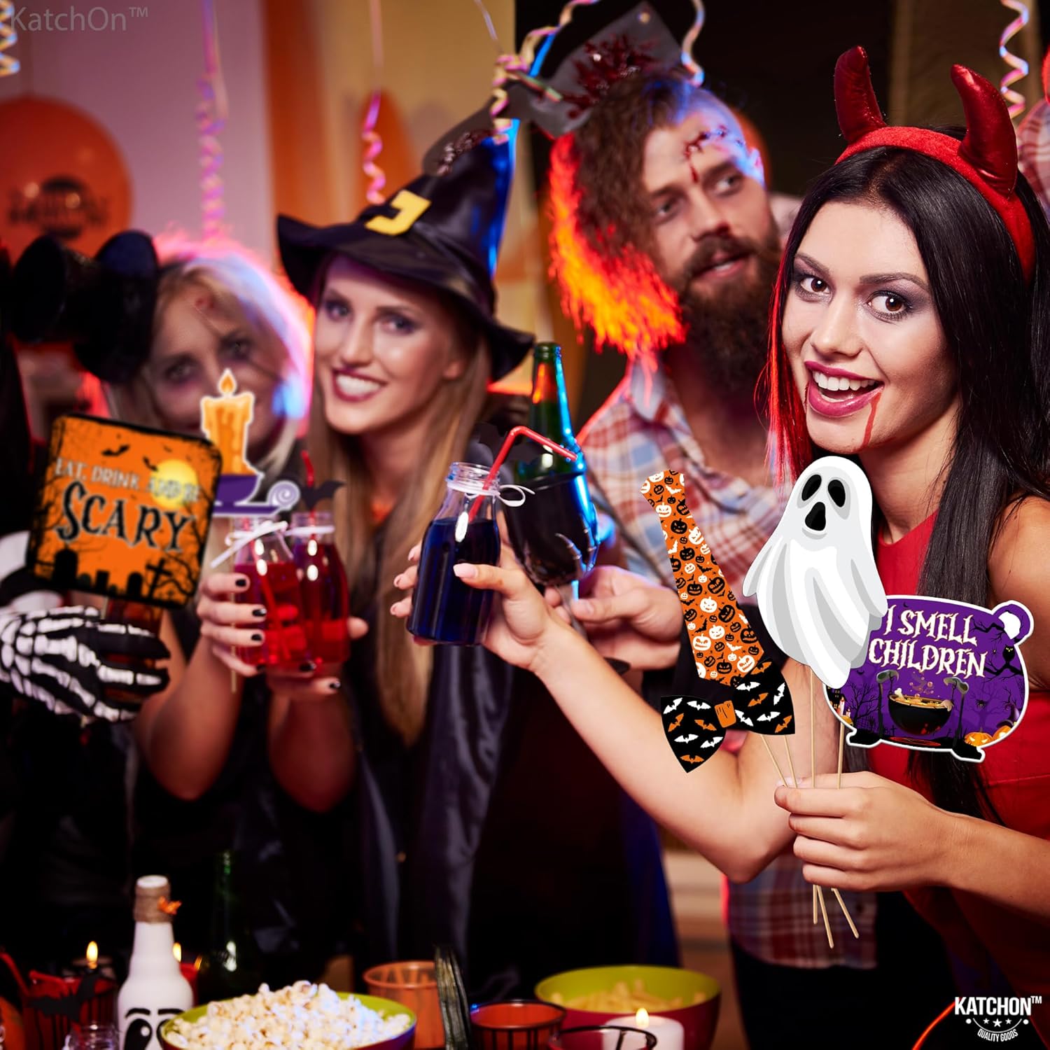 KatchOn, Accesorios aterradores para cabina de fotos de Halloween, paquete enorme de 36  Accesorios para fotos de Halloween  Accesorios de cabina de