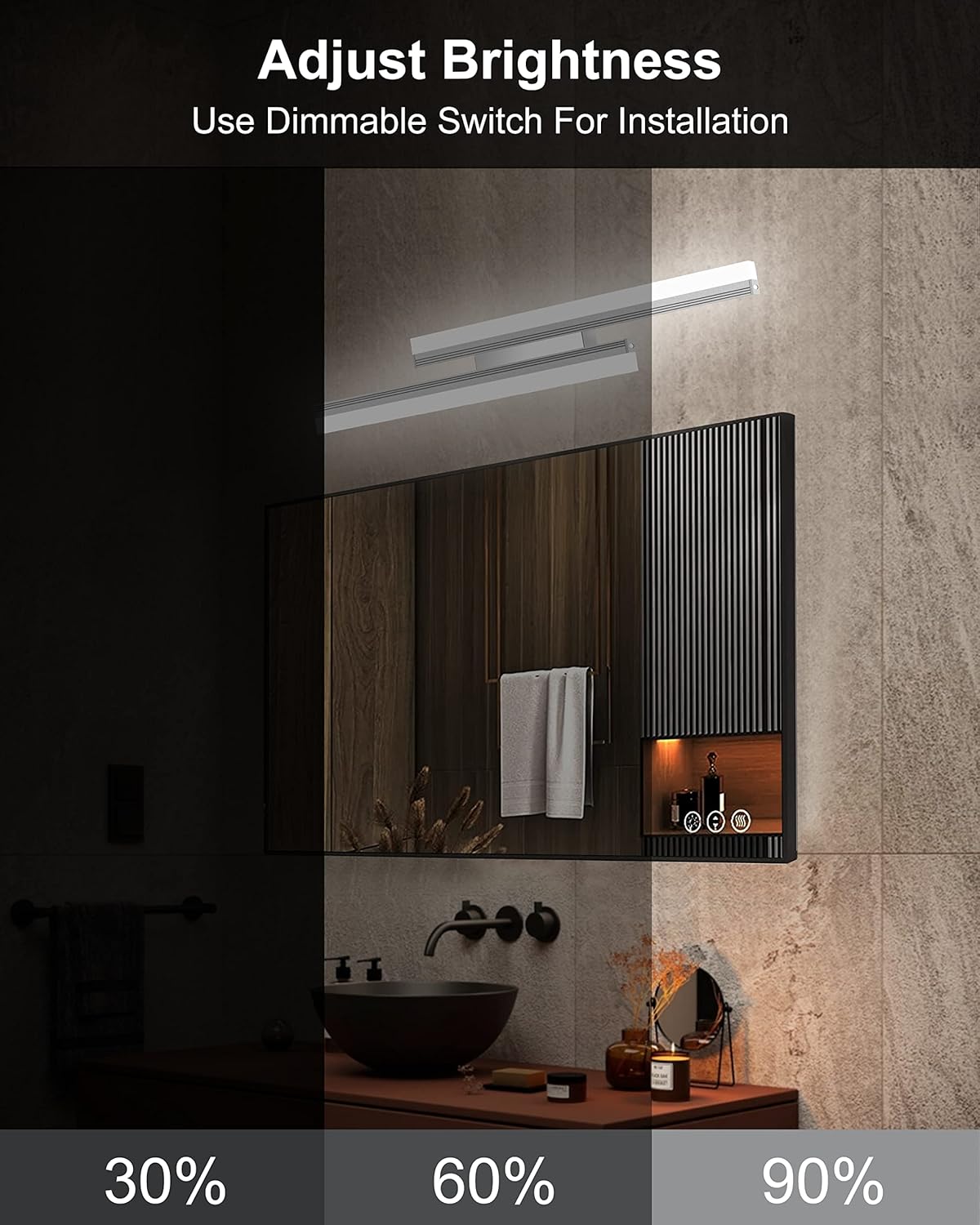 Iluminación LED de tocador de 32 pulgadas, 6000 K36 W, accesorios de luces de maquillaje para baño, 2160 lúmenes para montaje en pared interior,