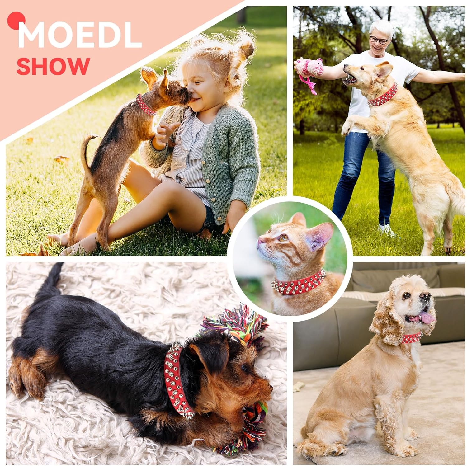 Collar de perro con pinchos, de piel sintética suave, color rojo, con forma de hongos, remaches, tachuelas, collar ajustable para perros pequeños,