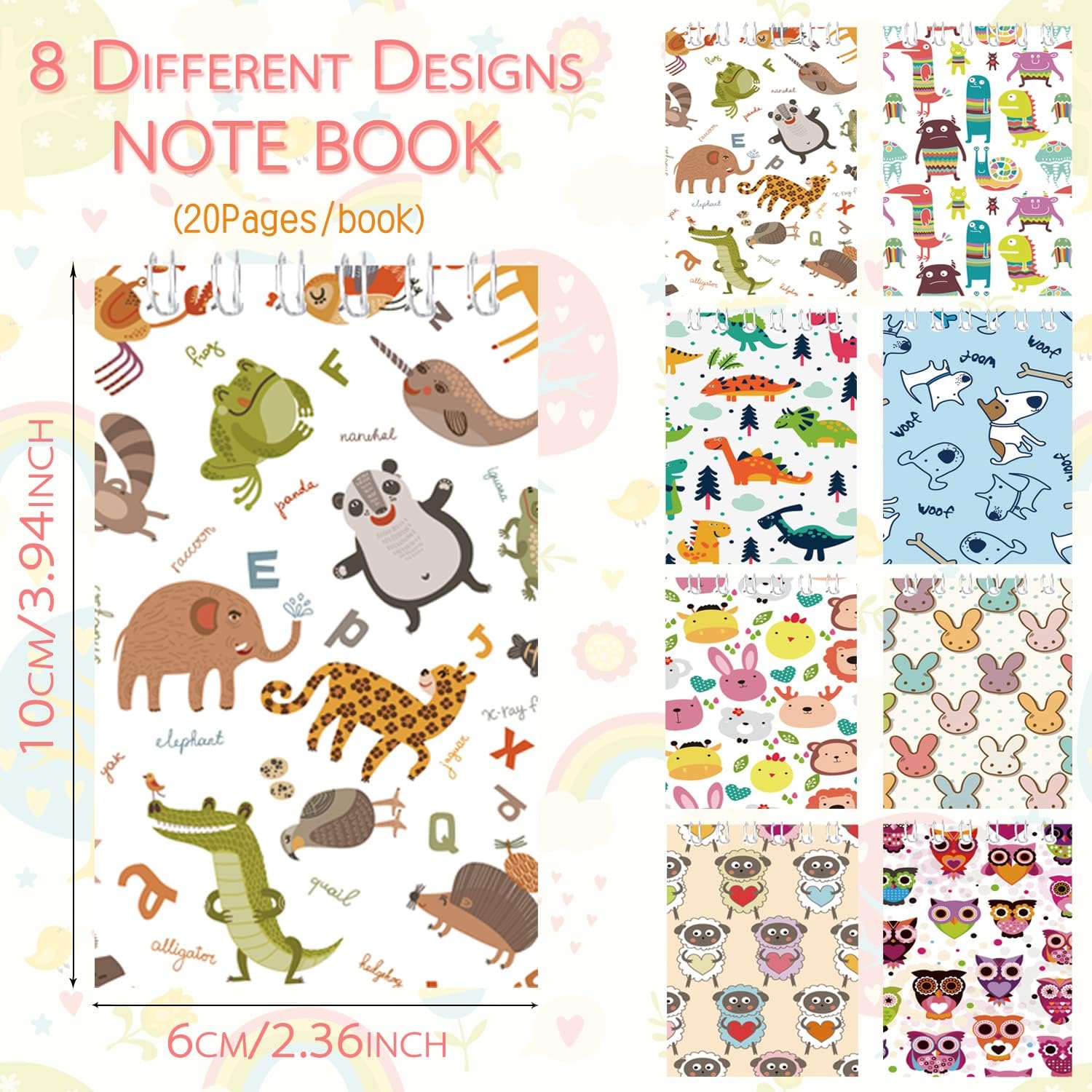 24 cuadernos de animales lindos (2.36 x 3.94) con temática de recuerdos de fiesta con animales, cuadernos de bolsillo en espiral, regalo de