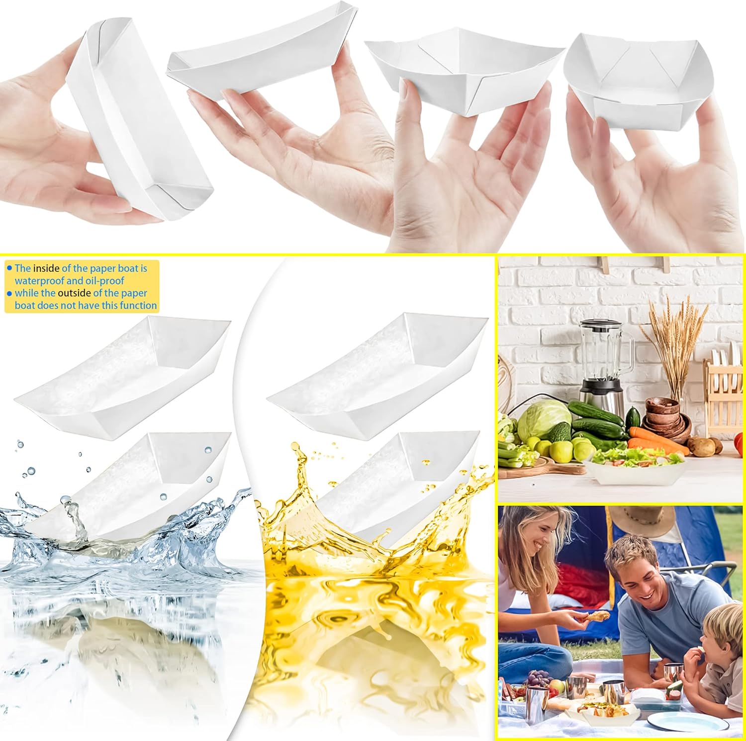 MotBach Paquete de 150 botes de papel para alimentos, bandejas desechables de papel kraft de 1 libra, botes de papel para llevar, bandejas de servir