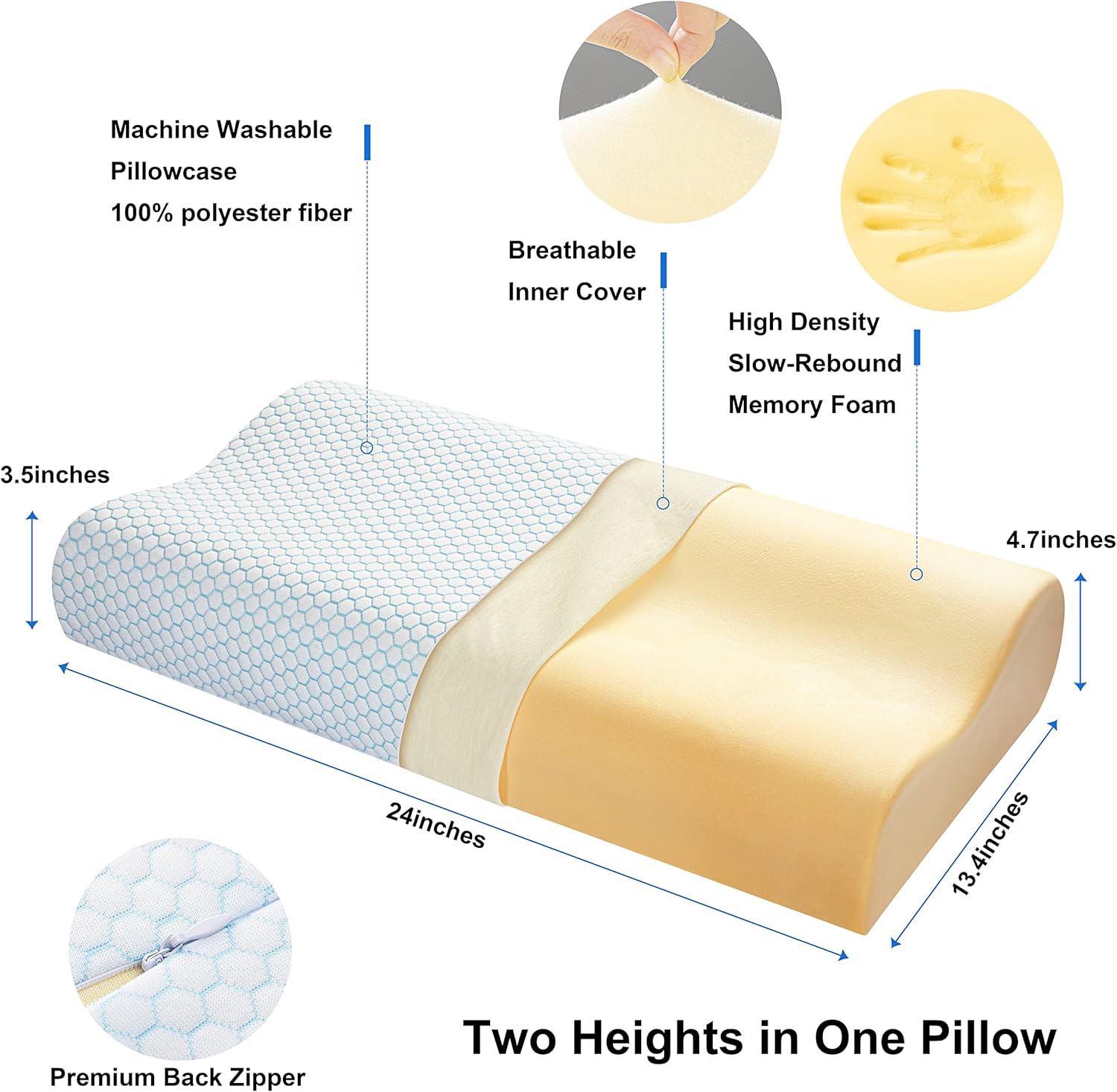 Anvo Almohadas cervicales de espuma viscoelástica para dolor de cuello, almohadas cervicales para aliviar el dolor de dormir, almohada ortopédica de