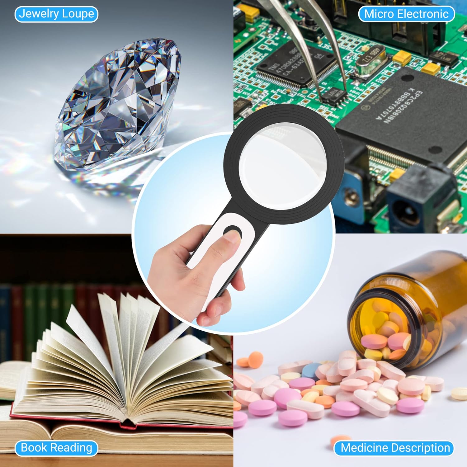 Lupa con 18 luces LED, lupa iluminada grande de mano 30X, lupa de lectura con para lectura de personas mayores, monedas, sellos, mapa, inspección,