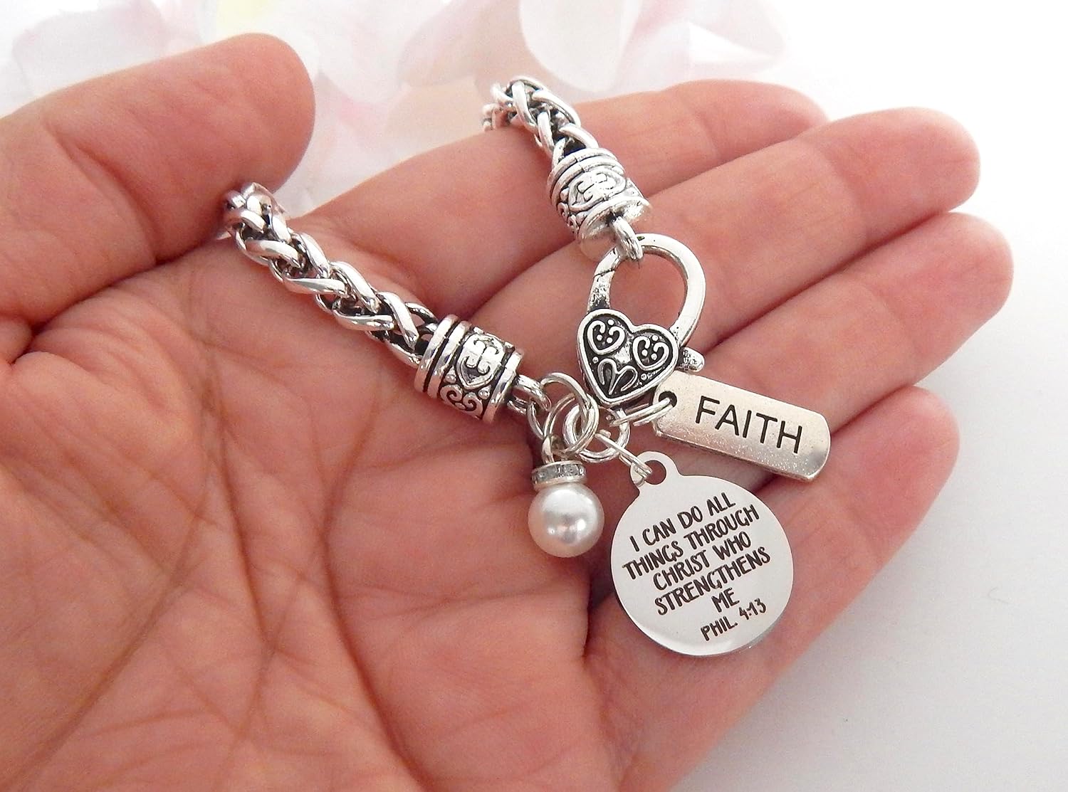 Religious Bible Verse Bracelet for Her Scripture Quotes Bracelet Faith Christian Jewelry Encouragement for Women Friend (PHIL 413)