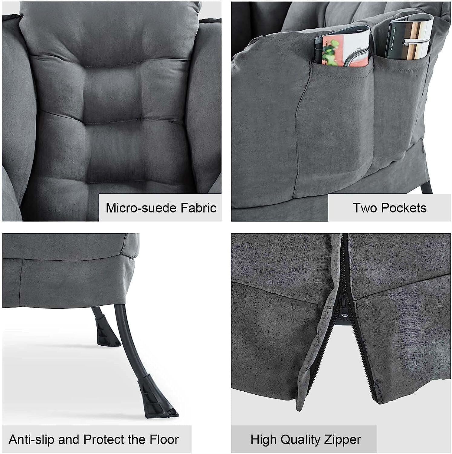 Silla Lazy con otomana, moderna silla grande con reposapiés y un bolsillo lateral, sofá individual silla de lectura para dormitorio, sala de estar,