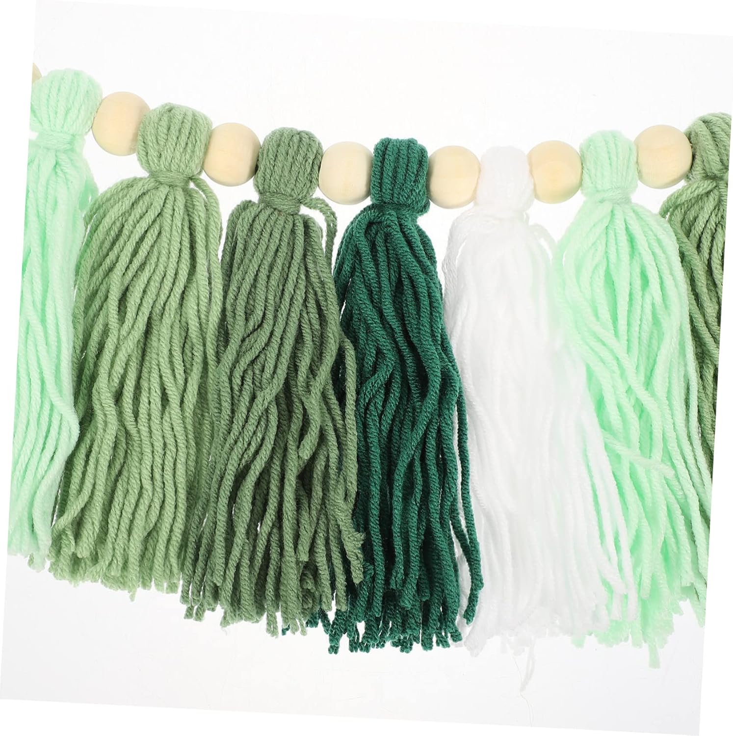 Tapiz de hilo de algodón con cuentas de madera, hilo de macramé, decoración para colgar en la pared, decoración de cuentas de madera, guirnaldas de