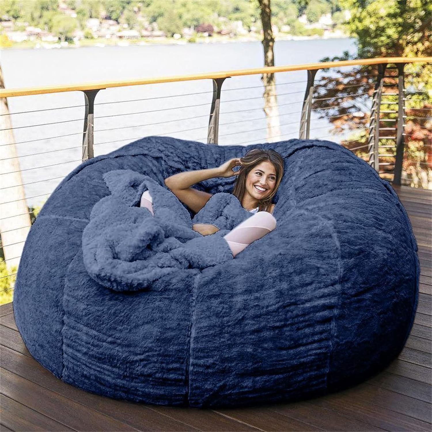Funda para silla tipo puf de piel gigante para niños y adultos, (sin relleno), muebles de sala de estar, grande, redondo, suave, esponjoso, de piel