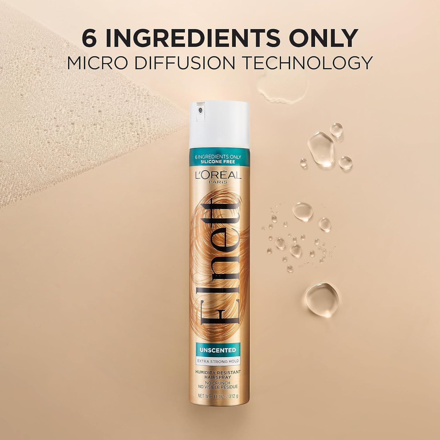 L’Oreal Paris Elnett Hair Care Elnett Satin – Laca para el cabello de fijación extrafuerte, sin perfume, larga duración + resistente a la humedad,
