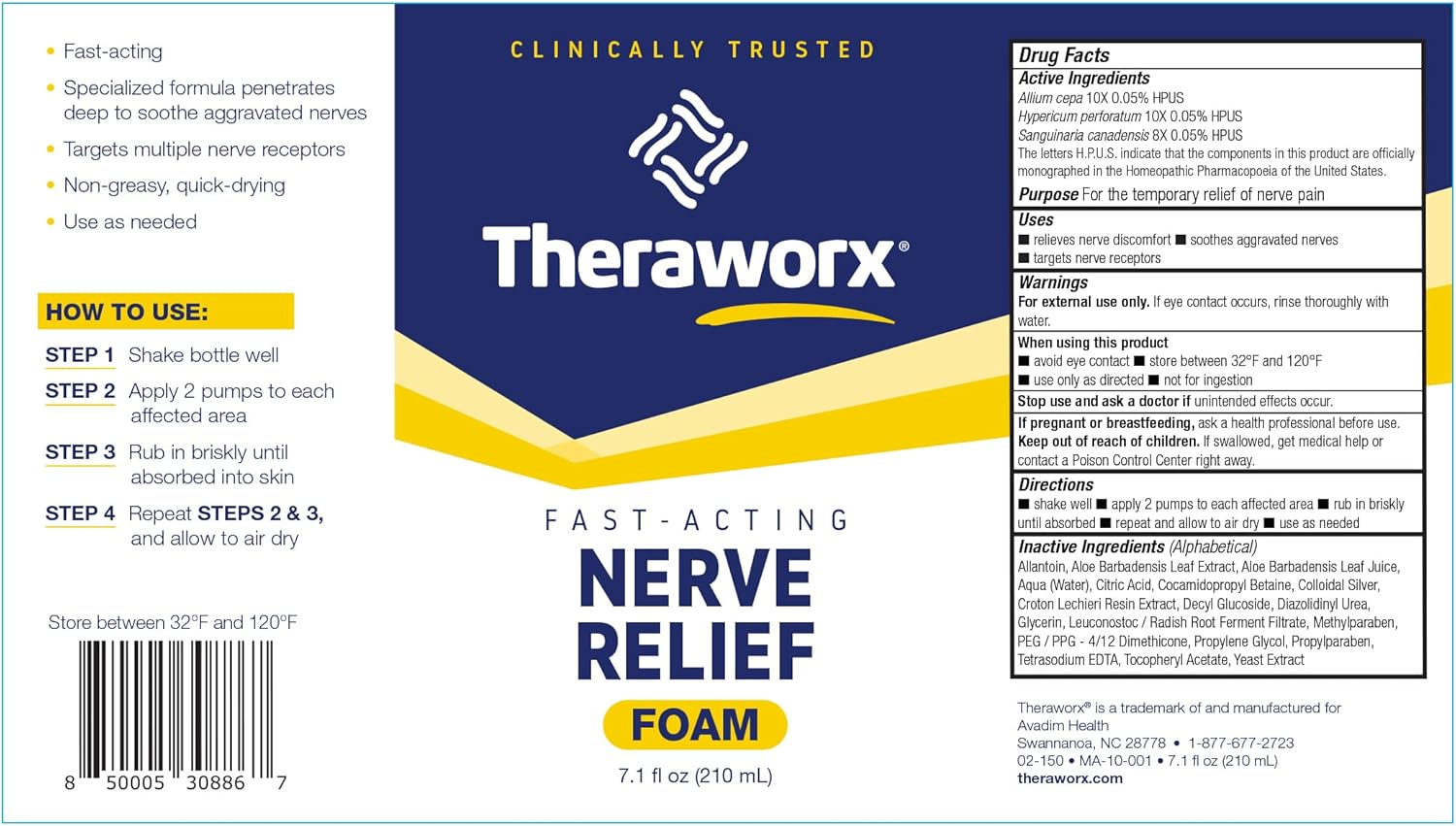 Theraworx Espuma de alivio nervioso de acción rápida para aliviar molestias nerviosas agravadas – 7.1 oz – 1 unidad