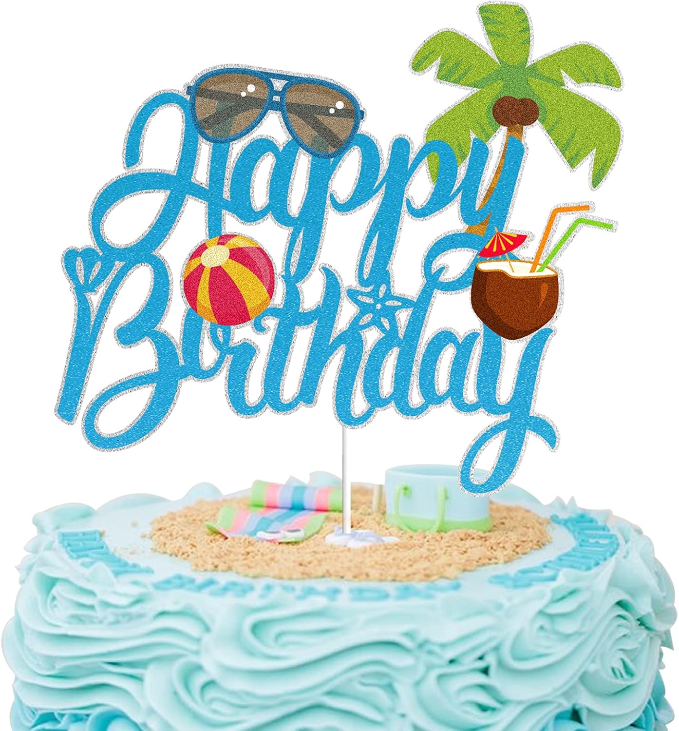 Decoración para tartas de cumpleaños con diseño de coco para playa de verano, piscina, surf, decoración de fiesta, vacaciones de verano, suministros