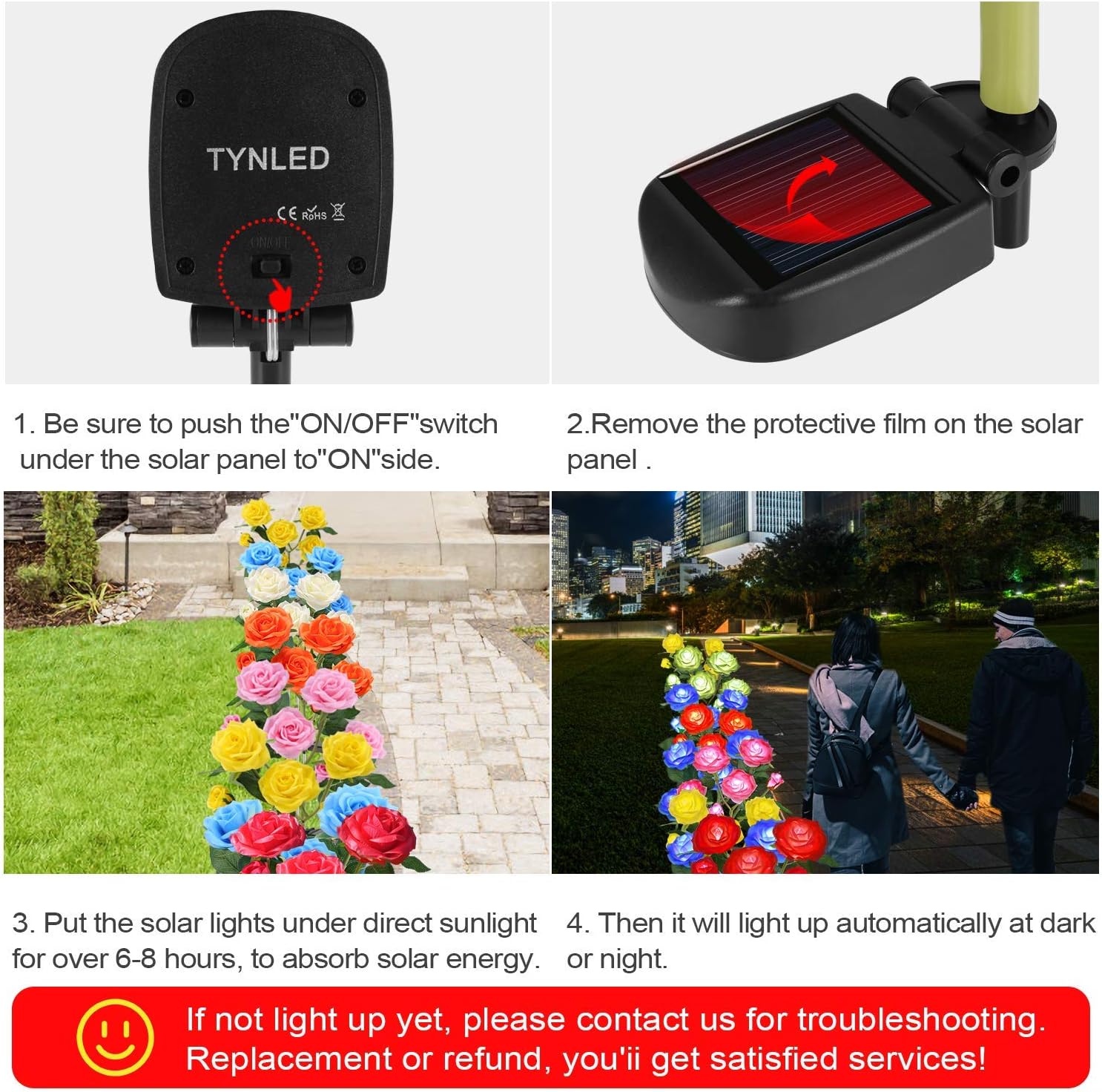 TYNLED Luces solares de estaca de jardín para exteriores, luz LED mejorada con 6 rosas, luces decorativas solares impermeables para patio, camino,