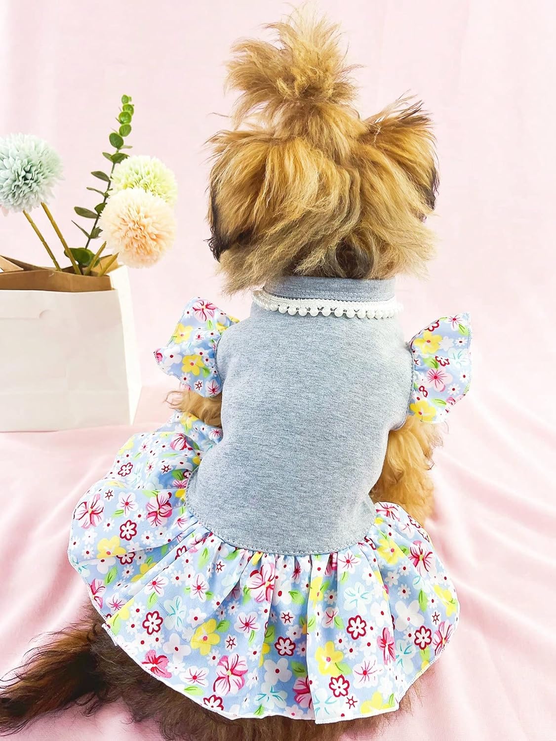 QWINEE Vestido de princesa para perro, gato, estampado floral, decoración de perlas, camisa para cachorro, falda, tutú, fiesta de verano,