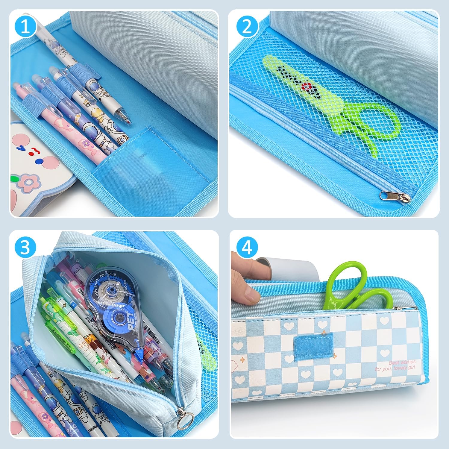 Estuche para lápices, estuche de gran capacidad con bonito patrón de dibujos animados, dos en uno, con velcro, desmontable, bolsa para lápices