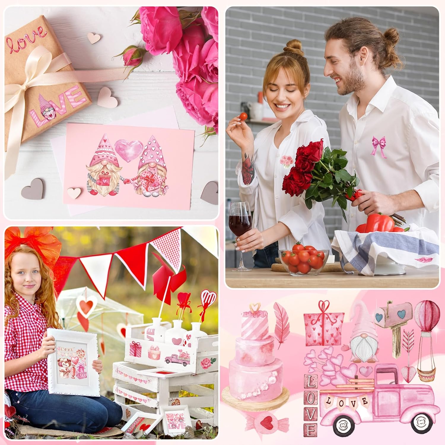 Honoson 20 hojas de transferencia para manualidades y muebles, calcomanías de transferencia para el día de San Valentín, diseño de gnomo de corazón,