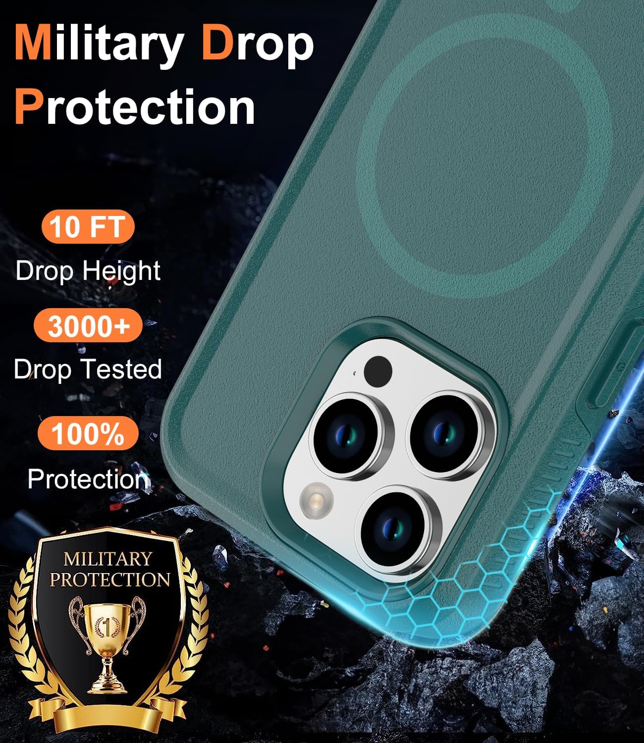 Funda magnética para iPhone 15 Pro Max, compatible con MagSafe, grado militar de 10 pies, anticaídas, con protector de pantalla de vidrio templado,