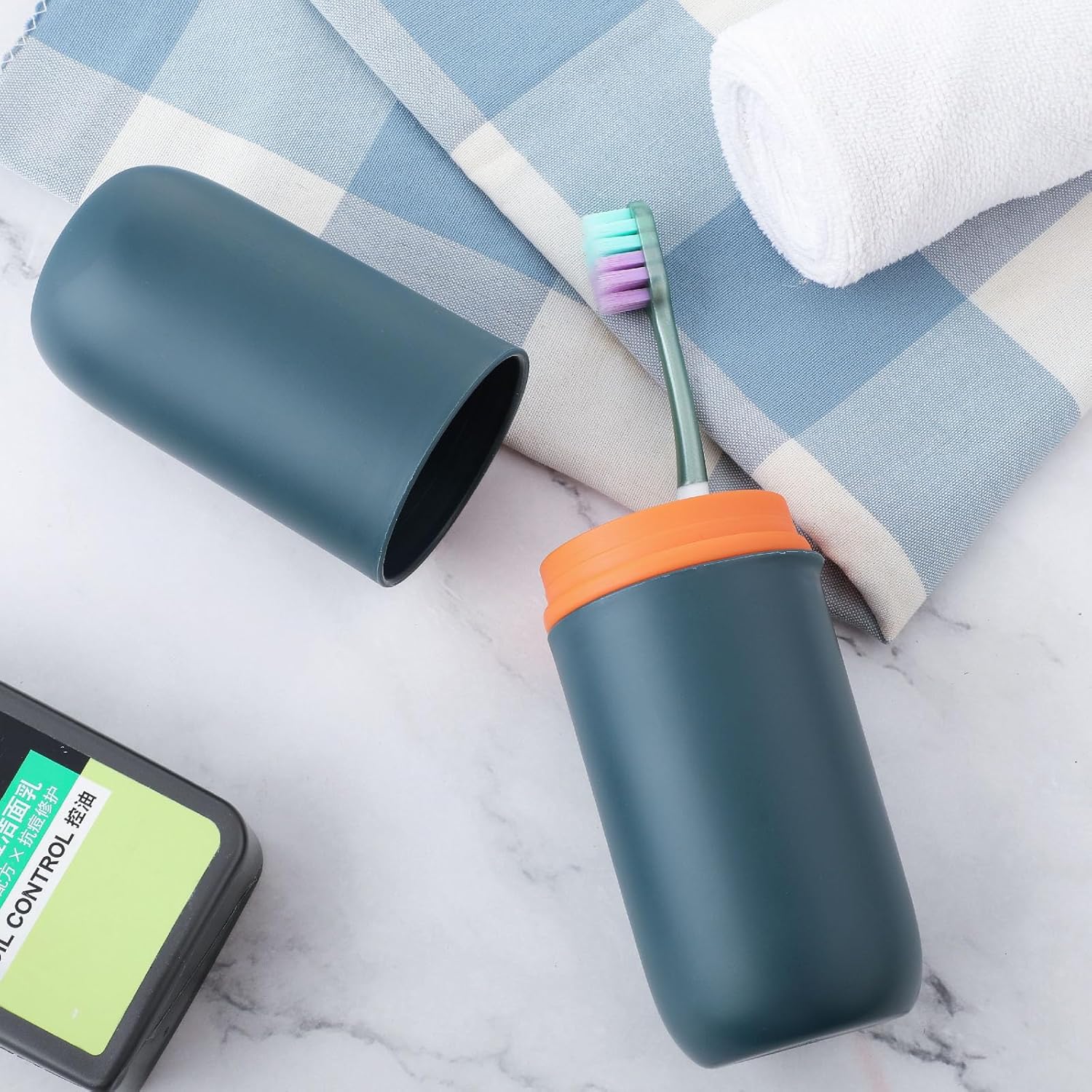 Estuche para cepillo de dientes de viaje cilíndrico sellado de plástico portátil portacepillos de dientes, tapas de almacenamiento de pasta de