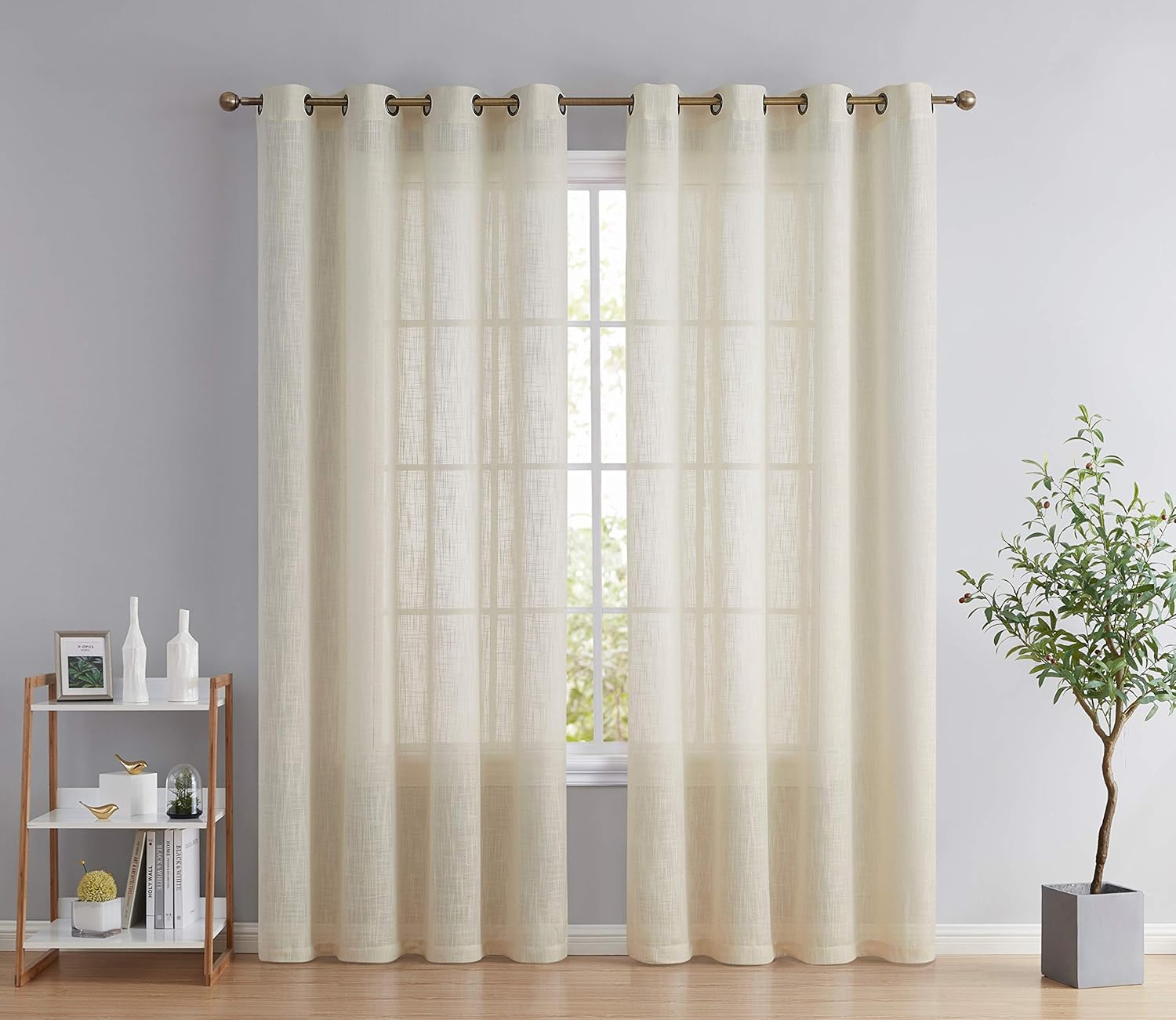 HLC.ME Cortinas de lino sintético con textura semitransparentes que mantienen la privacidad y filtran la luz solar, con ojales, cortinas cortas y