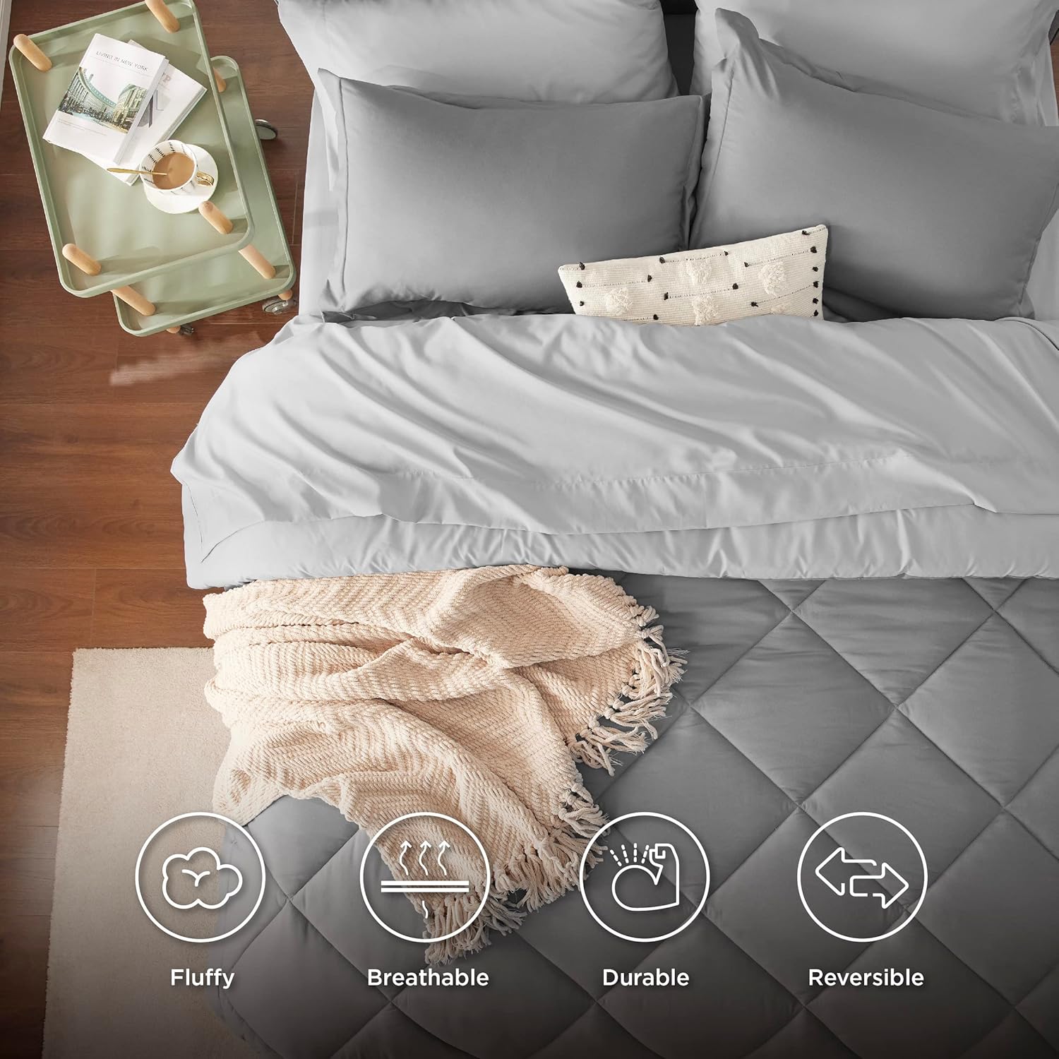 Bedsure Juego de edredón de tamaño King, almohadas tamaño King, juego de 2