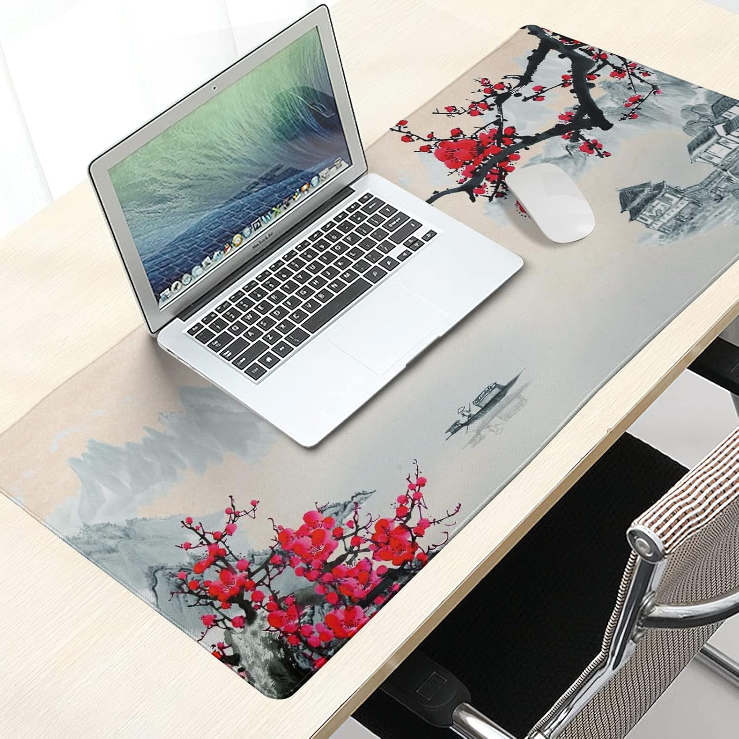 Sakura – Alfombrilla de mouse grande para videojuegos, tamaño XXL, diseño de flor de cerezo, base de goma antideslizante de 35.4 x 15.7 pulgadas con