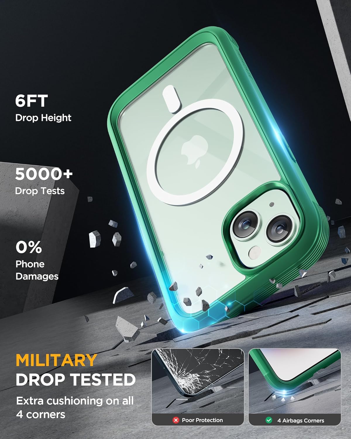 Miracase Glass Series – Funda para iPhone 15 compatible con MagSafe Funda magnética de cuerpo completo con protector de pantalla integrado de vidrio