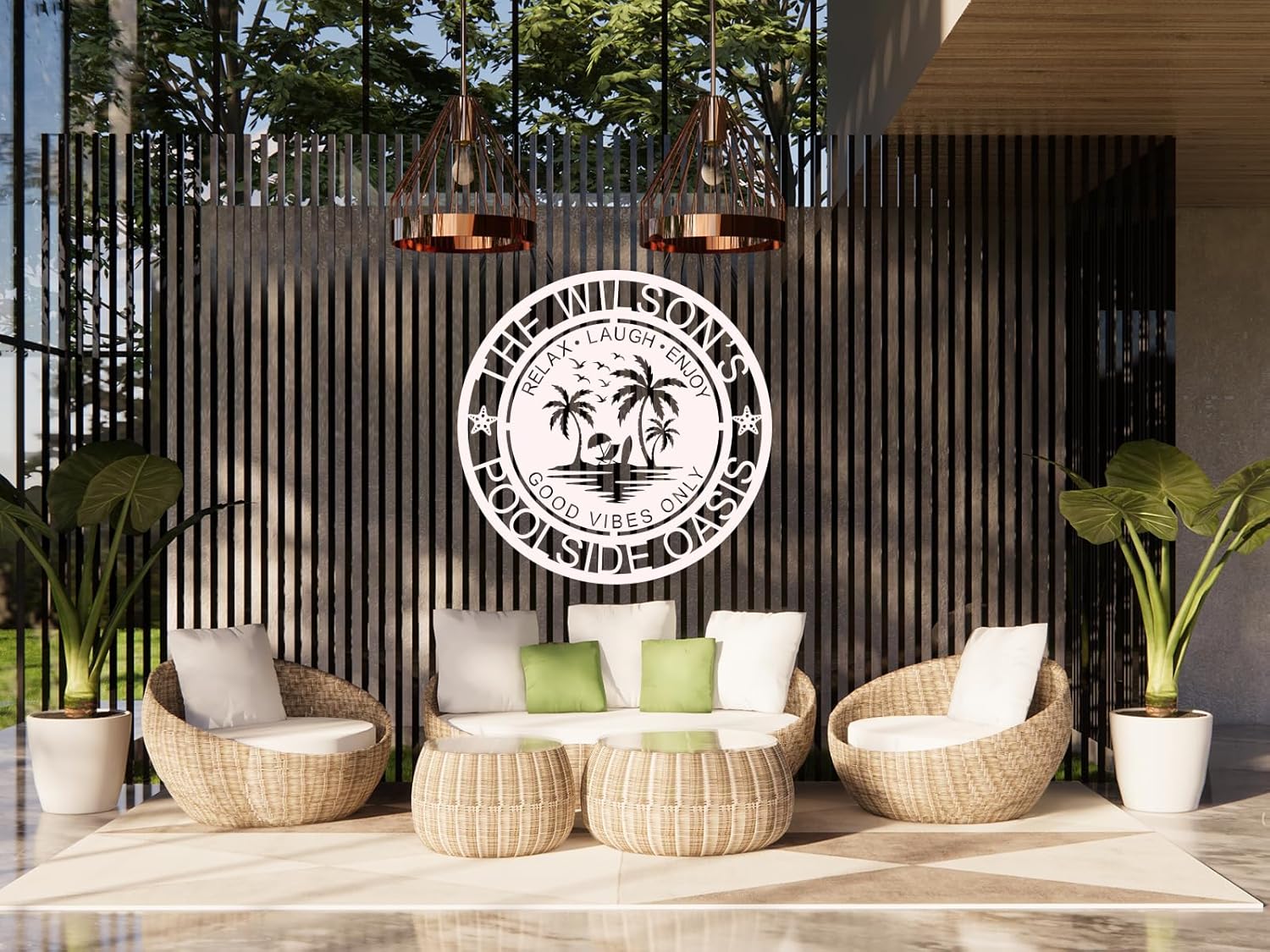 Letrero personalizado de paraíso junto a la piscina, letrero de nombre familiar de palmera, decoración junto a la piscina, letrero de apellido,