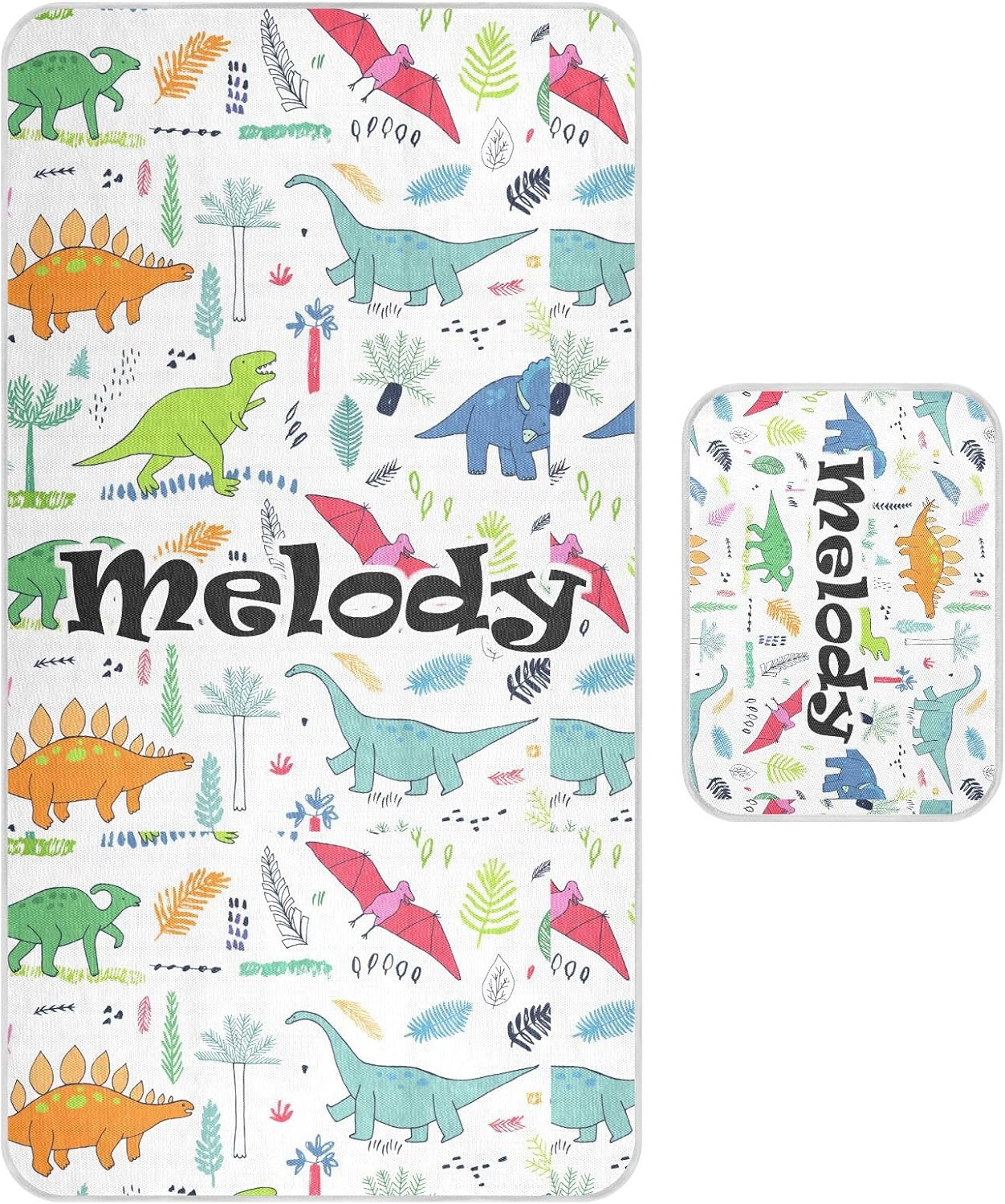 Custom Dinosaurs Crib Mattress Protector Pad for Boys Girls Baby Ice Silk Mat Bed Mini Crib Mattres Pad Cover Cooling Mattress Topper Play Mat, 52″
