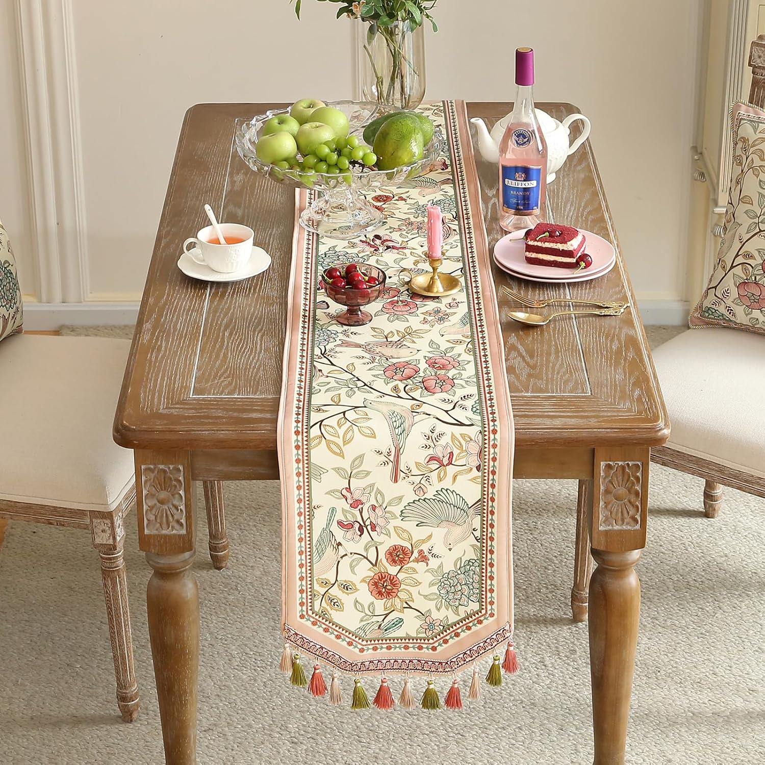 Camino de mesa francés de terciopelo para el hogar, cocina, comedor, decoración, fiestas, cenas familiares, bodas, 12 x 87 pulgadas