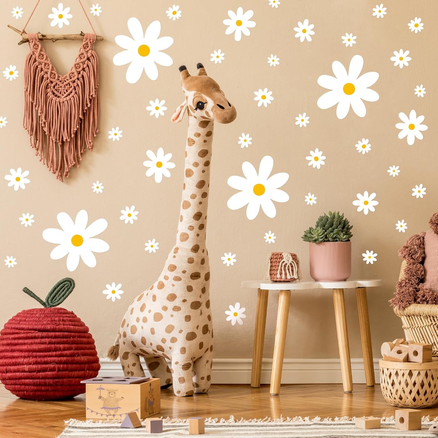 TaoBary 288 piezas de calcomanías de pared de margaritas de flores blancas, calcomanías de pared de vinilo para despegar y pegar, decoración de