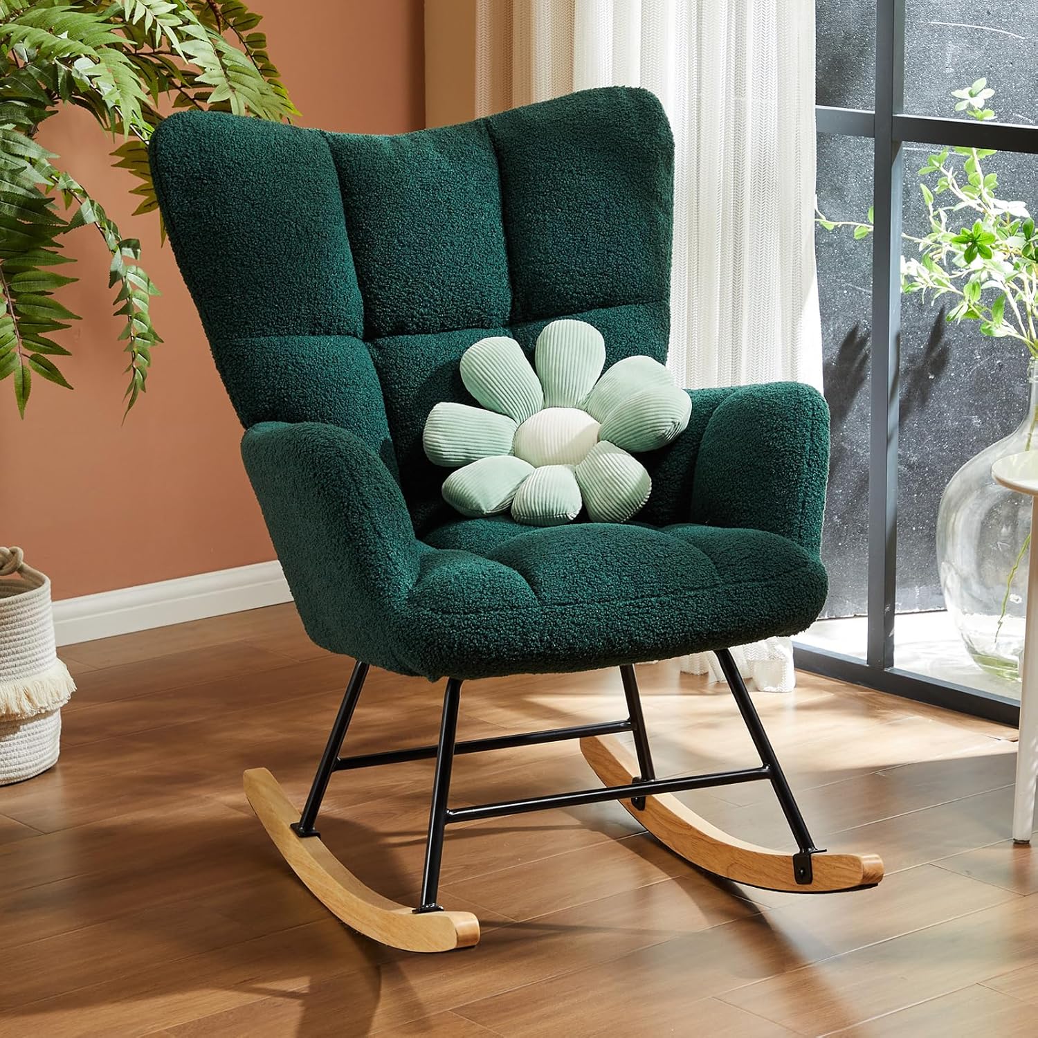 SMUG Mecedora para guardería, mecedora tapizada de peluche con respaldo alto, silla de lectura, sillas modernas mecedoras para guardería, sala de