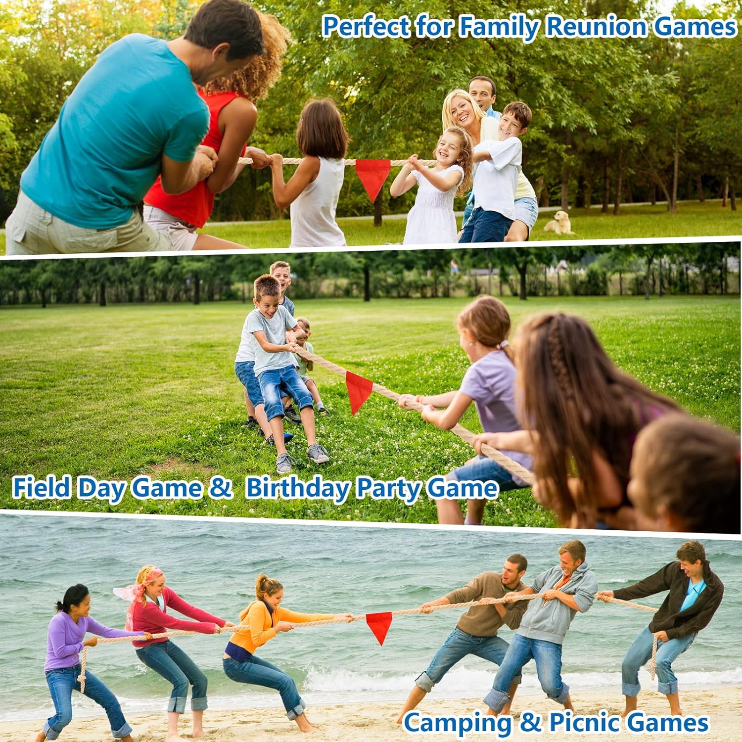 Juegos al aire libre, cuerda de tira y afloja para niños y adultos, juegos de fiesta de cumpleaños para reuniones familiares, juegos de verano al