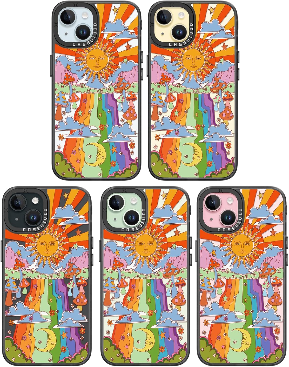 Funda compatible con iPhone 15, bonita estética, duradera y a la moda, divertida funda para teléfono, diseño de hongos femeninos para mujeres y