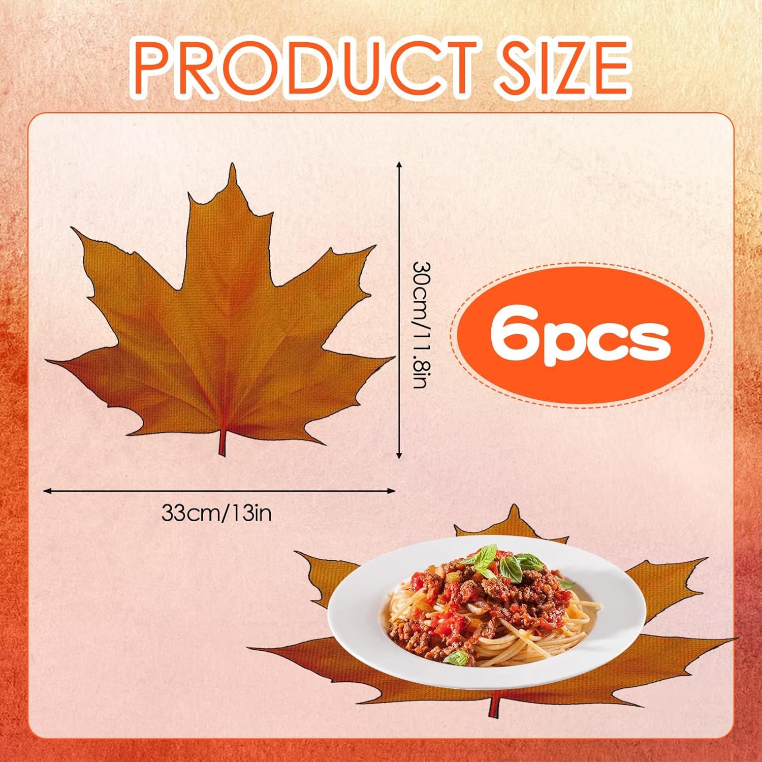 6 manteles individuales con forma de hoja de arce de otoño, cosecha de Acción de Gracias, hojas de arce, manteles individuales lavables para mesa de
