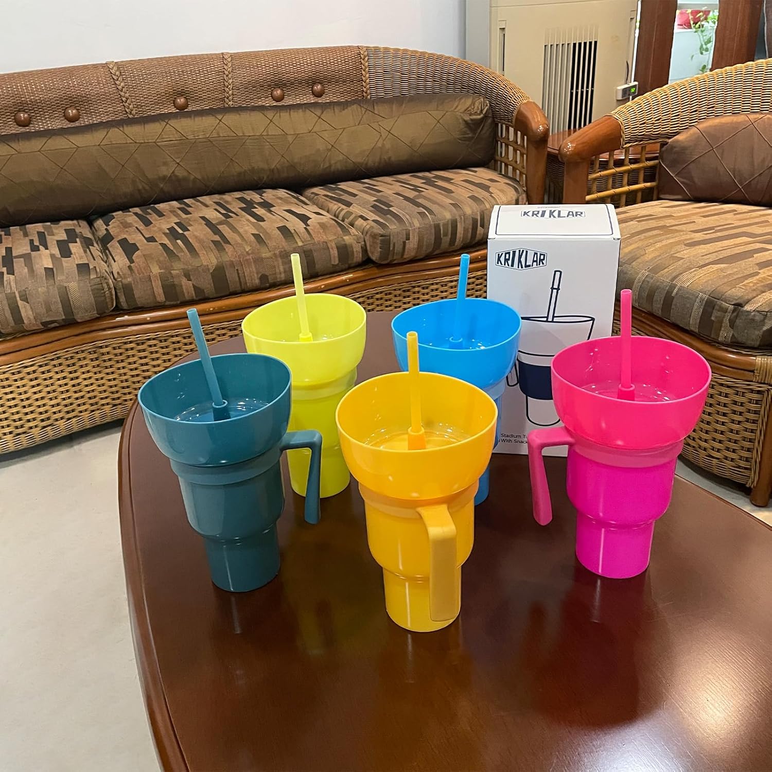 Kriklar Vaso de estadio con cuenco para aperitivos, taza de viaje con tazón para aperitivos, taza a prueba de fugas, tazón superior para bebidas,