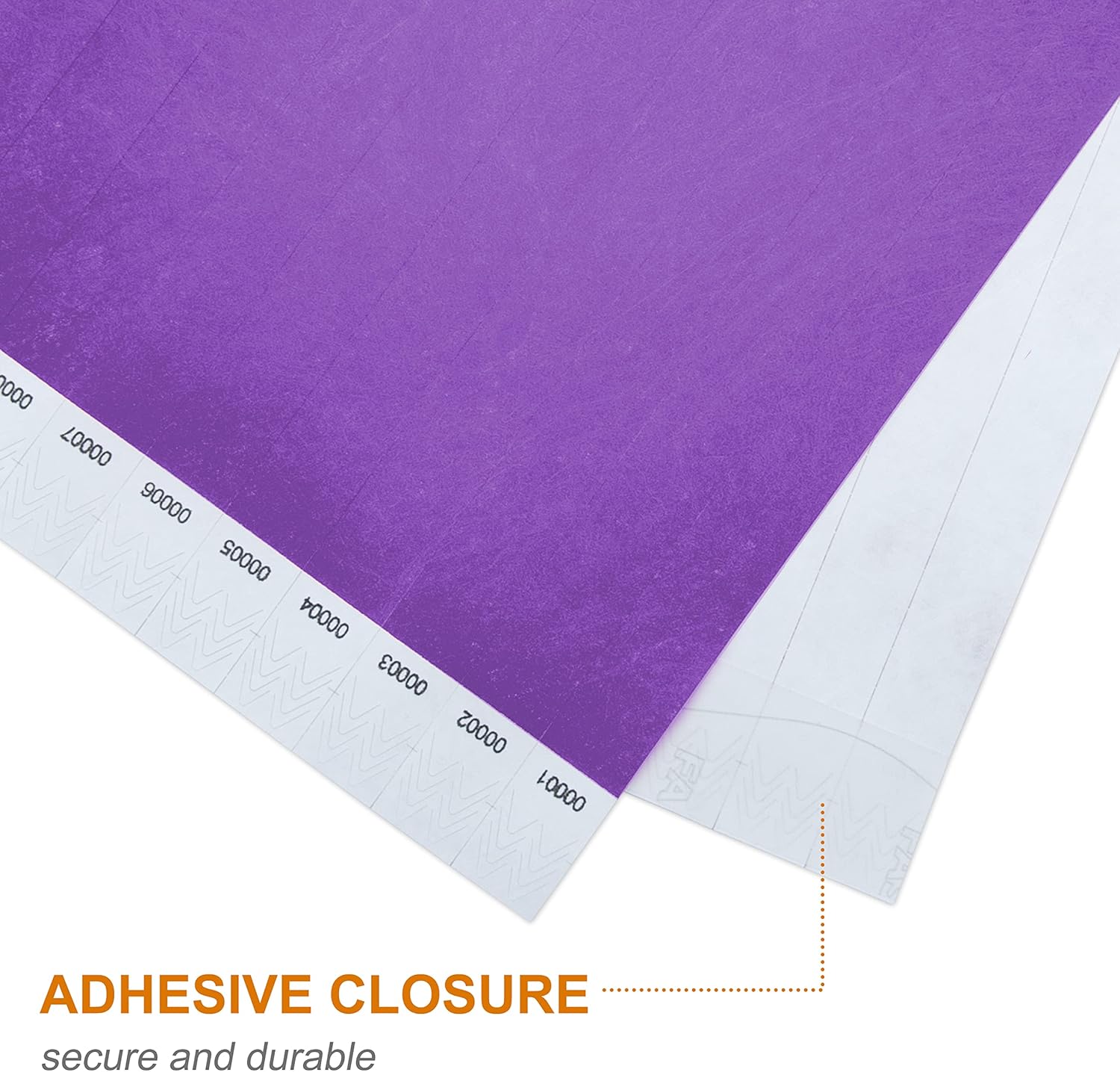 100 pulseras Tyvek, de 1 a 100 números consecutivos, impermeables, a prueba de desgarros e imprimibles, pulseras de admisión (morado)