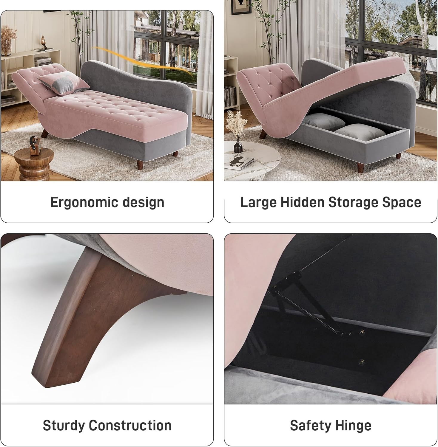 OUYESSIR Tumbona tapizada para interiores, sofá reclinable ajustable con almacenamiento y 1 almohada, sillón de terciopelo para sala de estar,