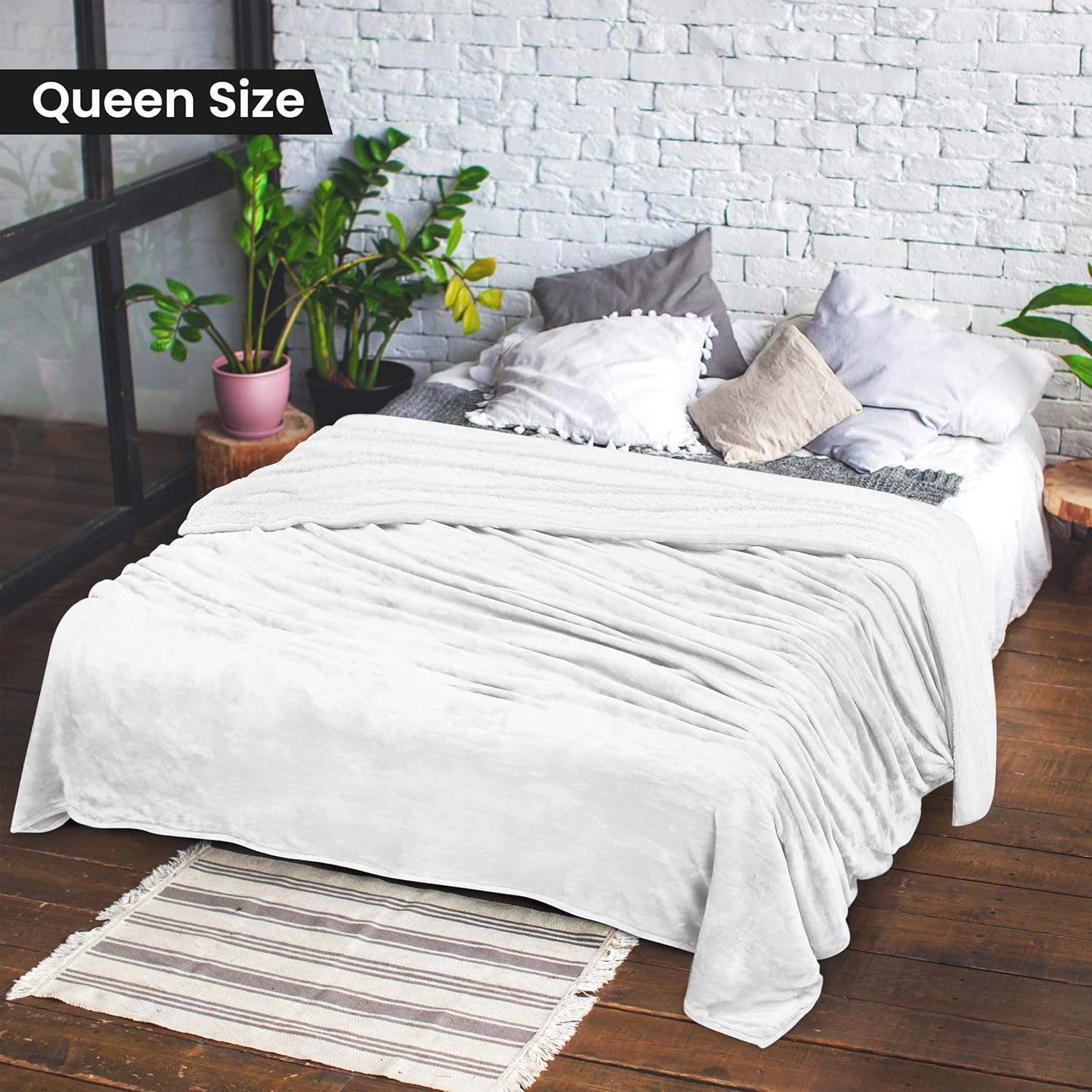 Utopia Bedding Manta Sherpa tamaño Queen blanca, 90 x 90 pulgadas  Manta reversible de forro polar de felpa gruesa y cálida de 480 GSM para cama,