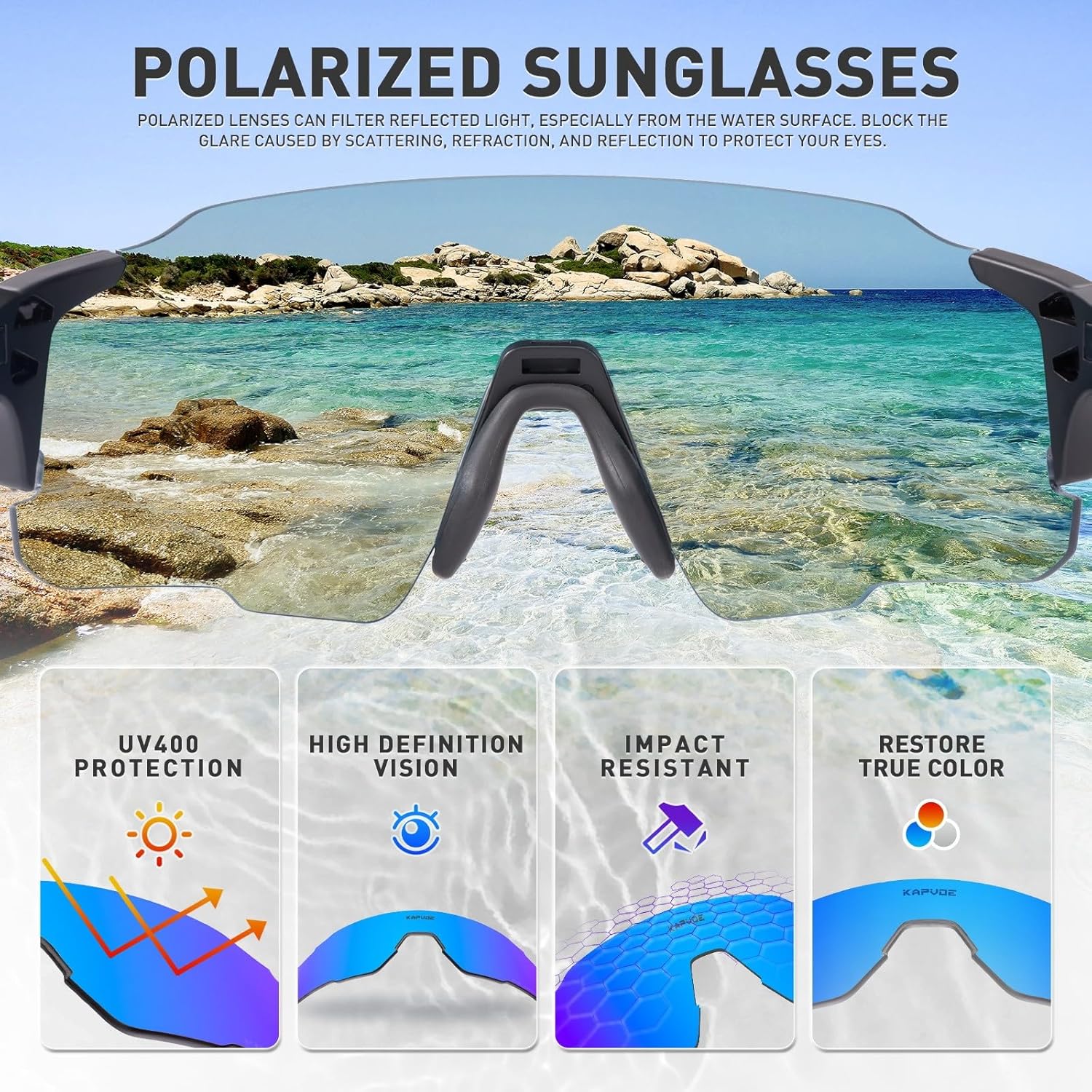 KAPVOE Gafas de sol deportivas polarizadas para ciclismo, béisbol, bicicleta de montaña, correr, MTB, triatlón, golf, para hombres y mujeres