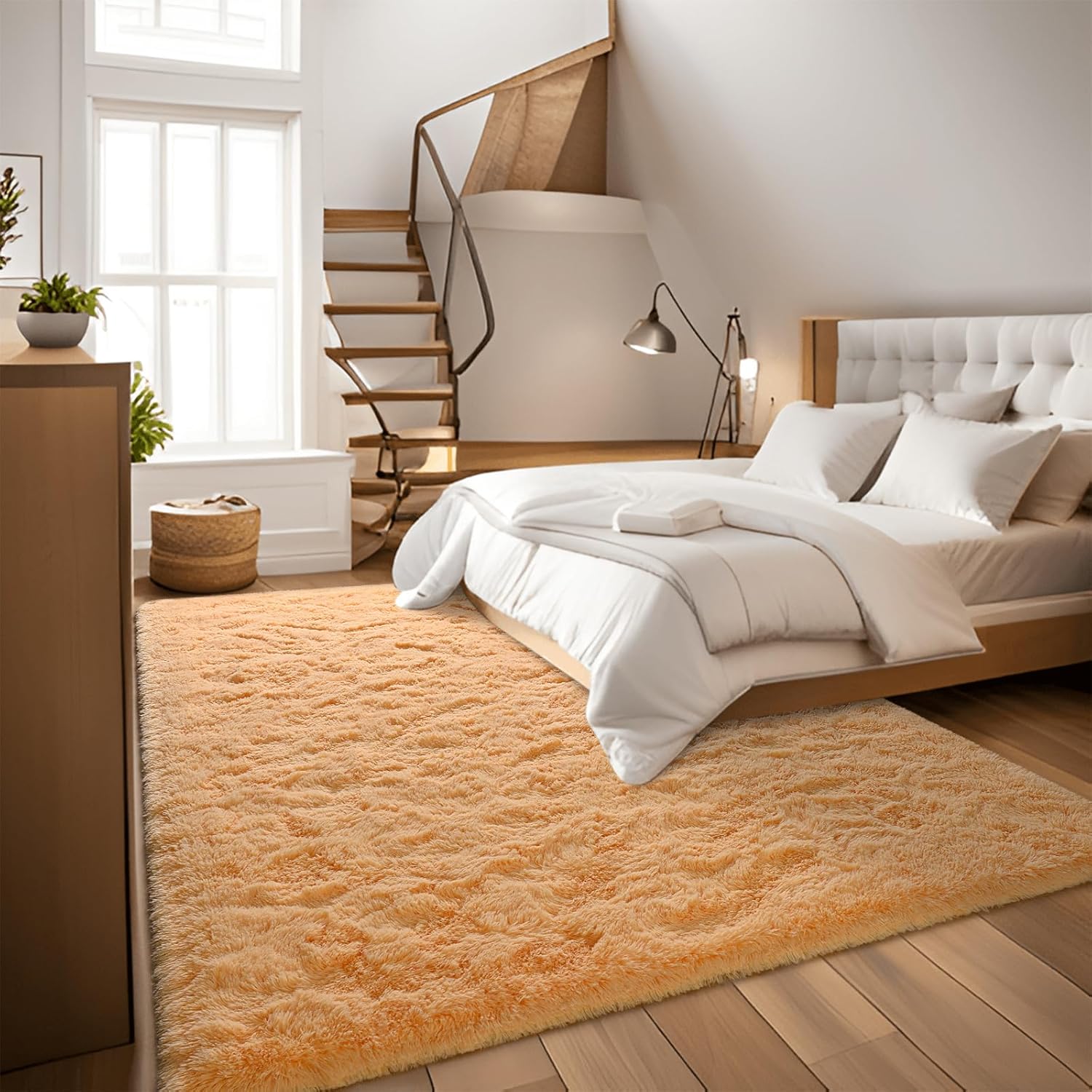 DweIke – Alfombras de área peludas supersuaves y mullidas de 6 x 9 pies, color naranja claro, para sala de estar, dormitorio, habitación de niñas y