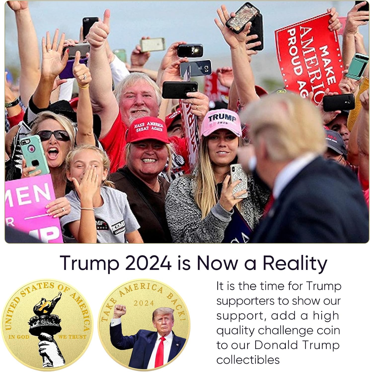 Moneda de desafío Trump 2024 Colección conmemorativa Campaña presidencial Regalos Patriotas Monedas chapadas en oro – Take America Back – Antorcha