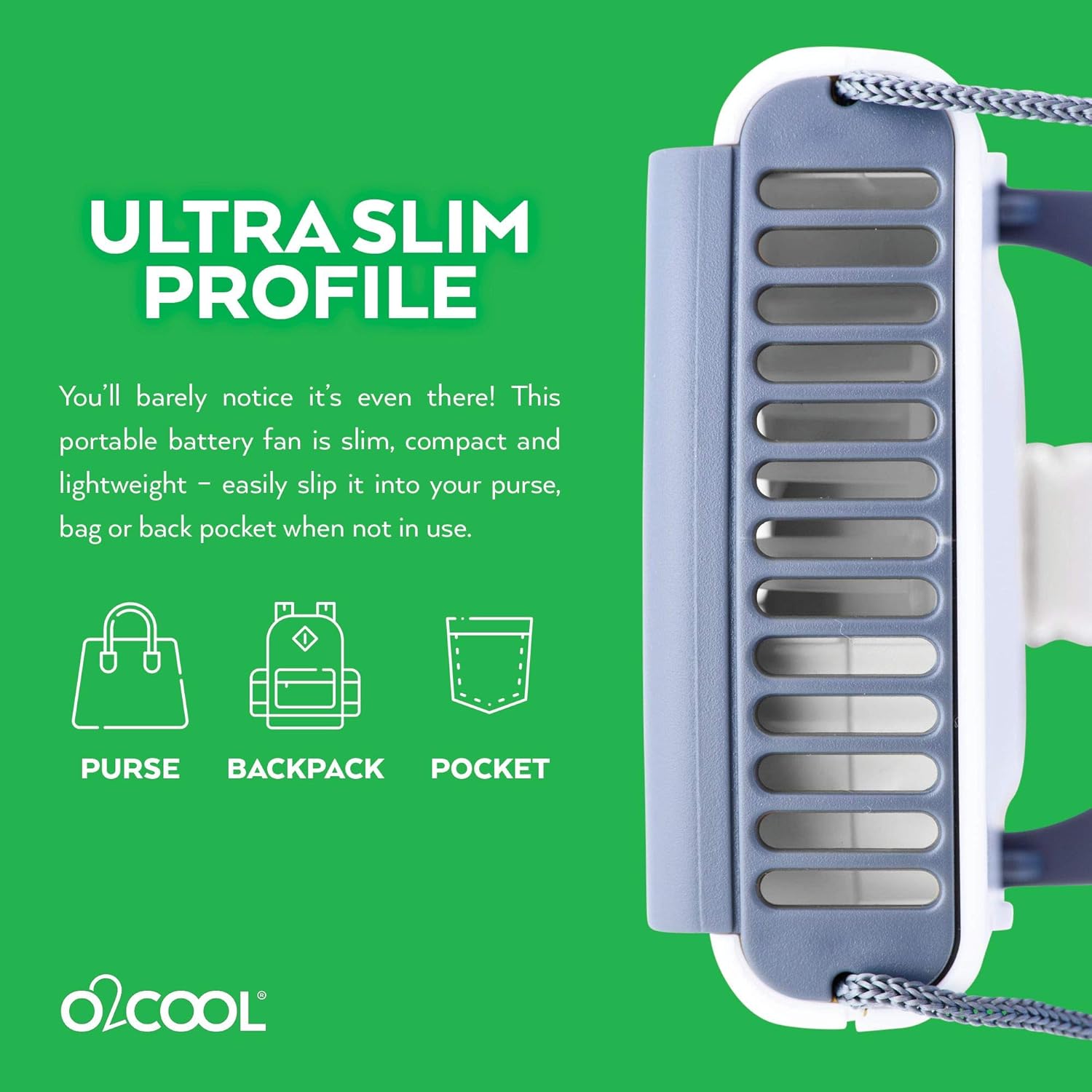 O2COOL Ventilador de collar de lujo, alimentado por batería, ventilador de refrigeración personal manos libres con cordón ajustable, soporte de mesa