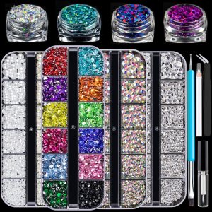 5320 gemas faciales para maquillaje con pegamento, cuentas coloridas y gemas redondas de cristal AB y transparentes, perlas planas blancas y beige y 5320 gemas faciales para maquillaje con pegamento, cuentas coloridas y gemas redondas de cristal AB y transparentes, perlas planas blancas y beige y