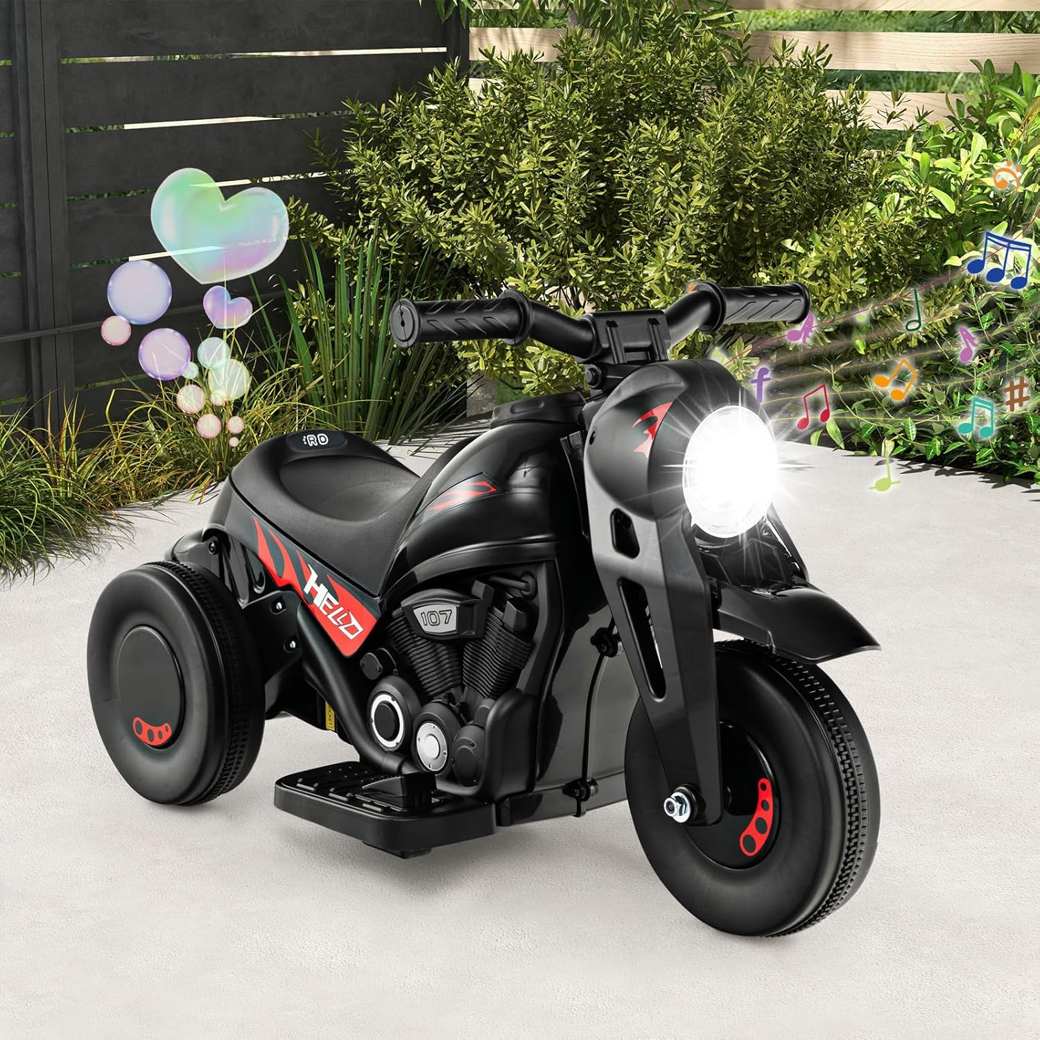 Costzon Motocicleta para niños, motocicleta de 6 V con fabricante de burbujas, música, faro LED, adelante y atrás, motocicleta eléctrica de 3 ruedas