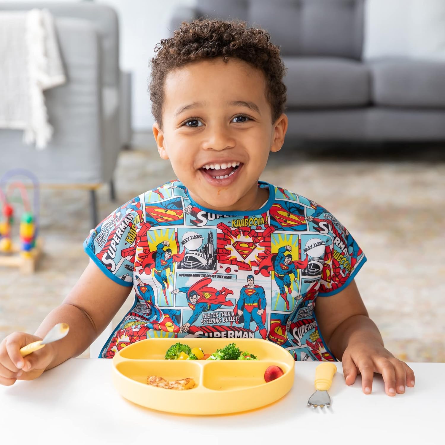Bumkins Baberos para bebés y niños pequeños, baberos para niñas y niños, grandes para 1-3 años, babero impermeable de manga corta para niños