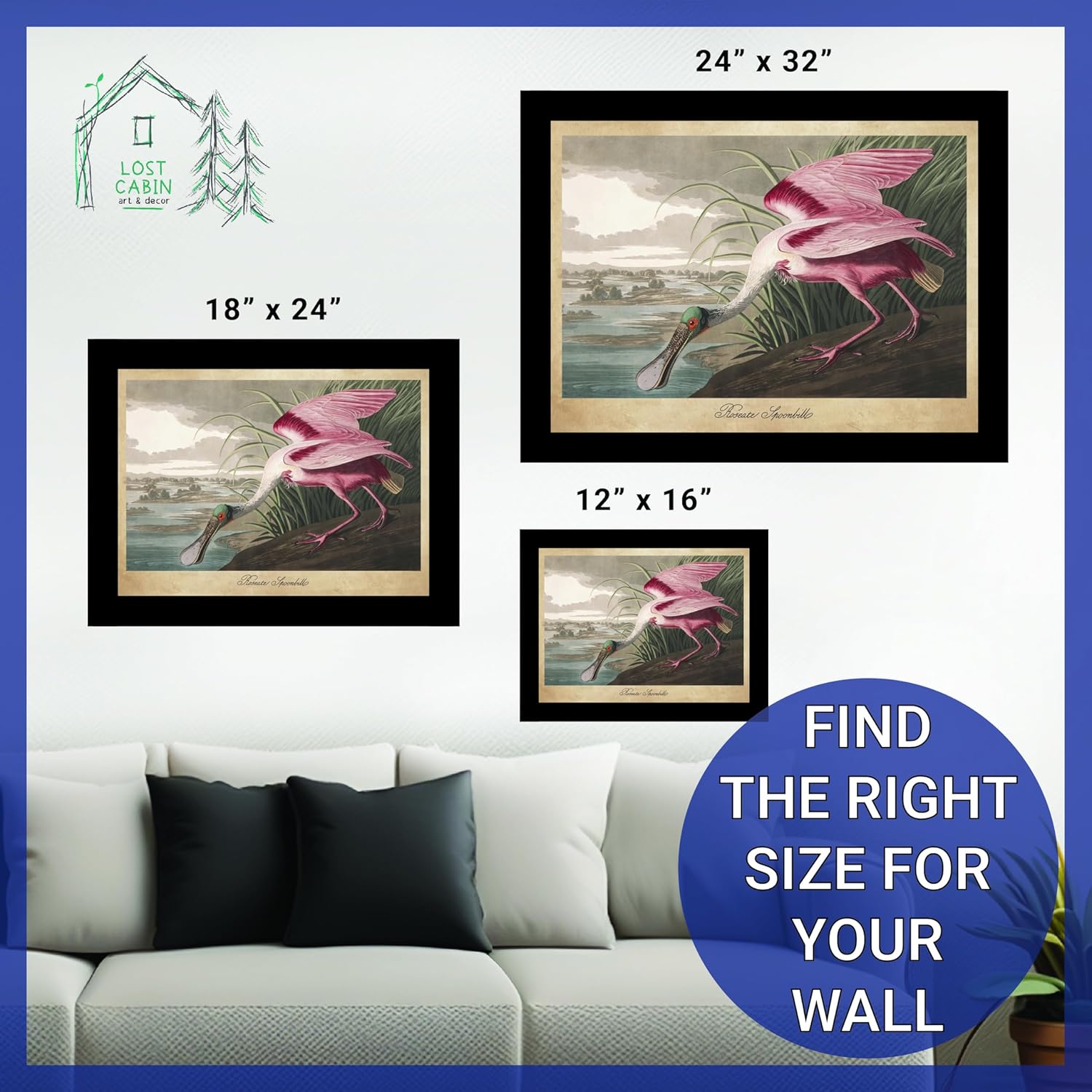 Roseate Spoonbill de James Audubon – Impresión sin marco de 12 x 16 pulgadas  Decoración artística enmarcada  Reproducción de pintura de arte fino
