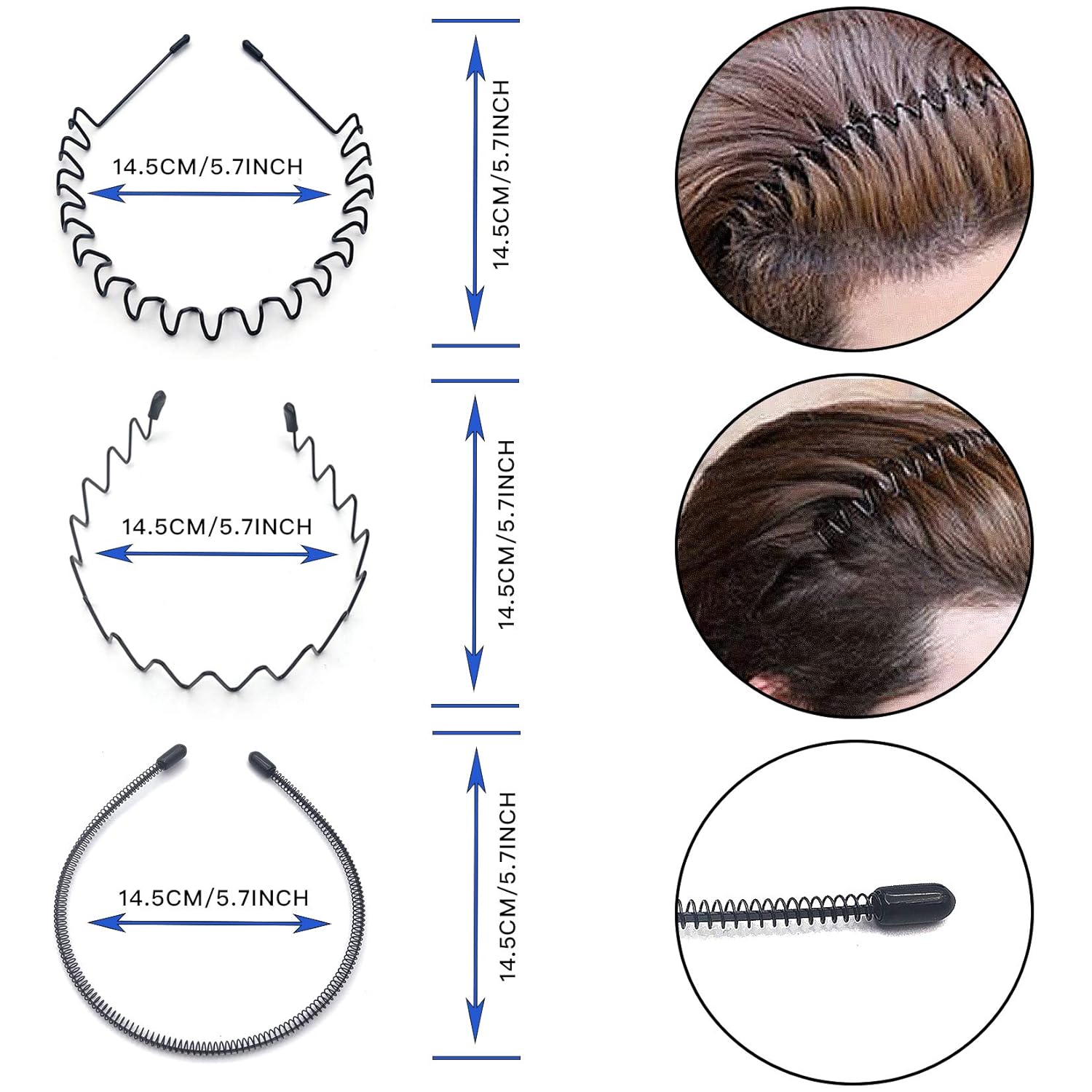 6 diademas de metal para hombres y mujeres, diademas onduladas, bandas elásticas unisex, antideslizantes, elásticas, flexibles, para el cabello