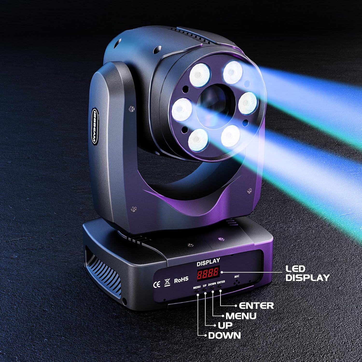 HOLDLAMP Luces de DJ de cabeza móvil, luz LED de cabeza móvil de 100 W con función de enfoque, 6 gobos giratorios (prisma de 3 facetas) e