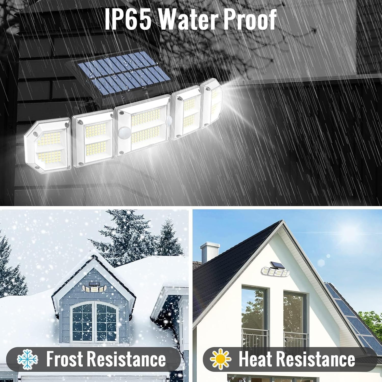 Luces solares para exteriores con sensor de movimiento para exteriores, luces de seguridad de 5 cabezales, funciona con energía solar, 300 luces LED